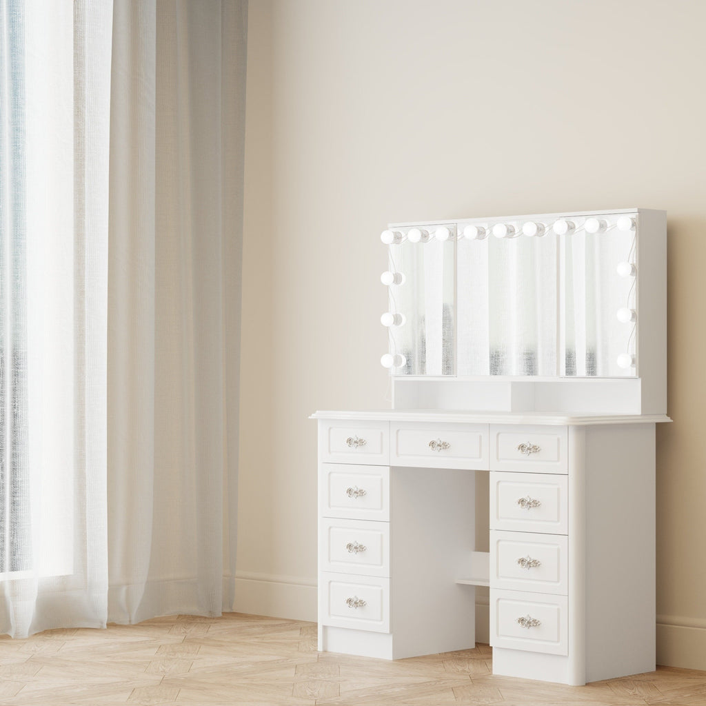 Miroir de maquillage pliable blanc moderne avec éclairage réglable - 40,2 x 54,1