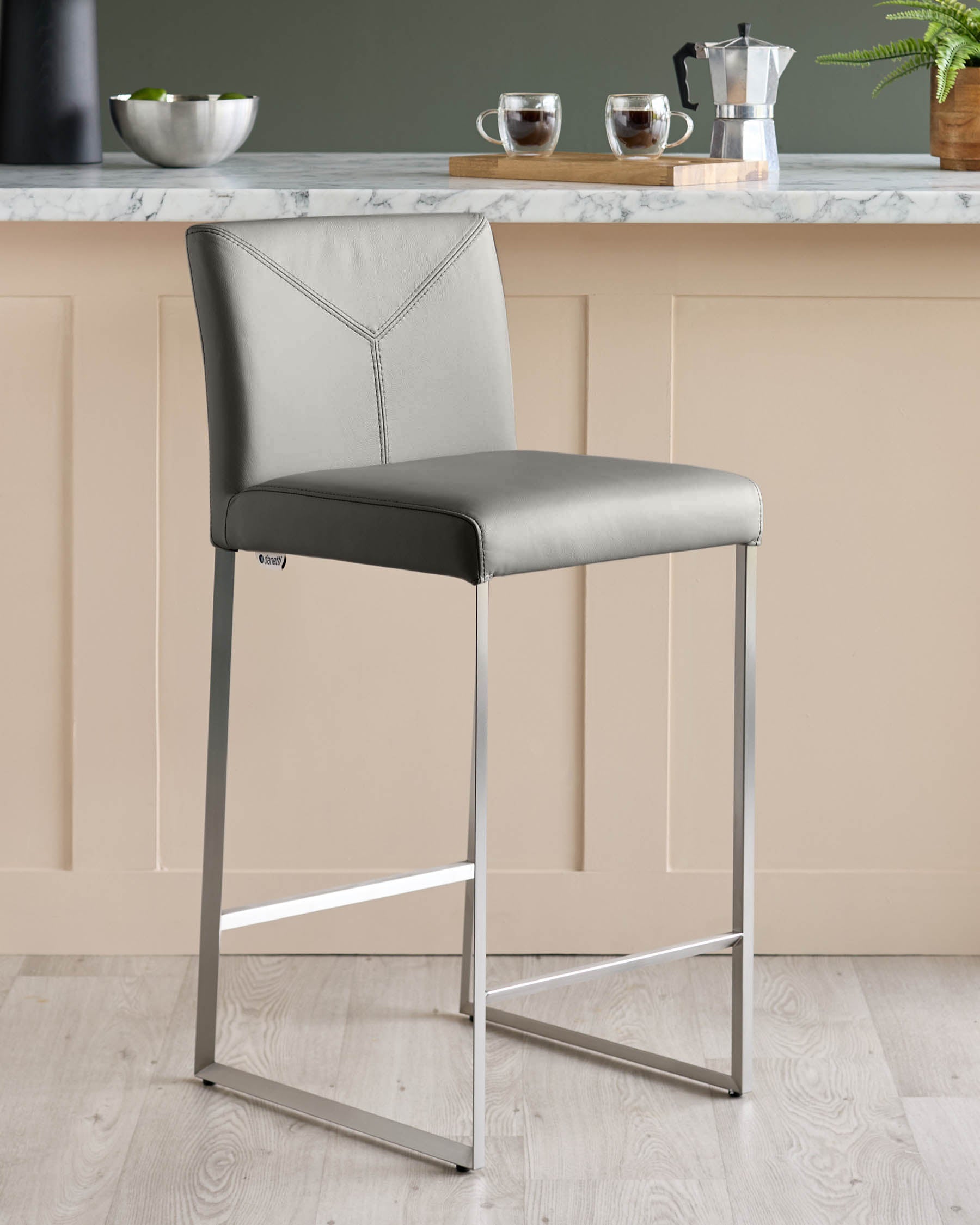Tabouret de bar Monti en cuir gris foncé