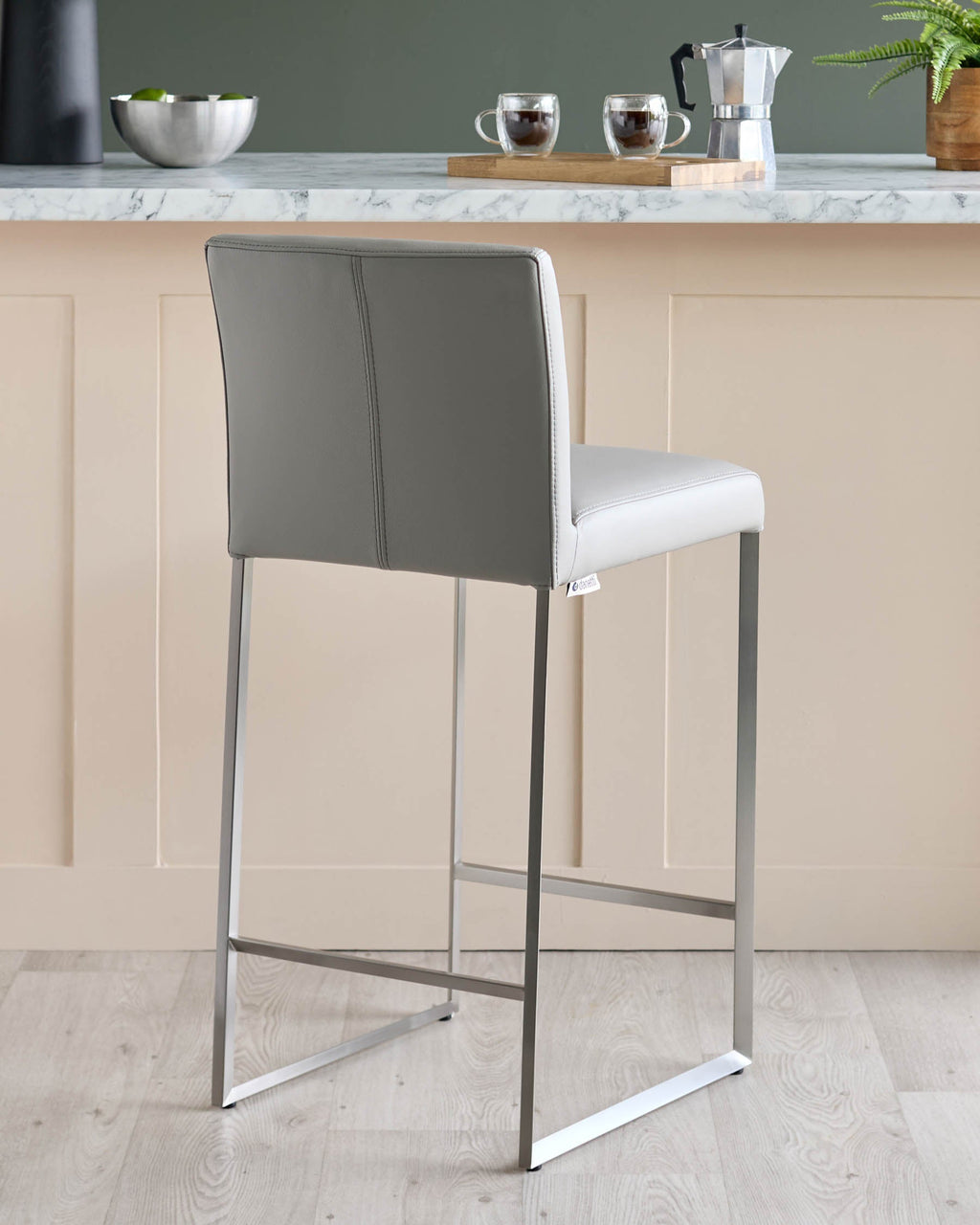 Tabouret de bar Monti en cuir gris clair