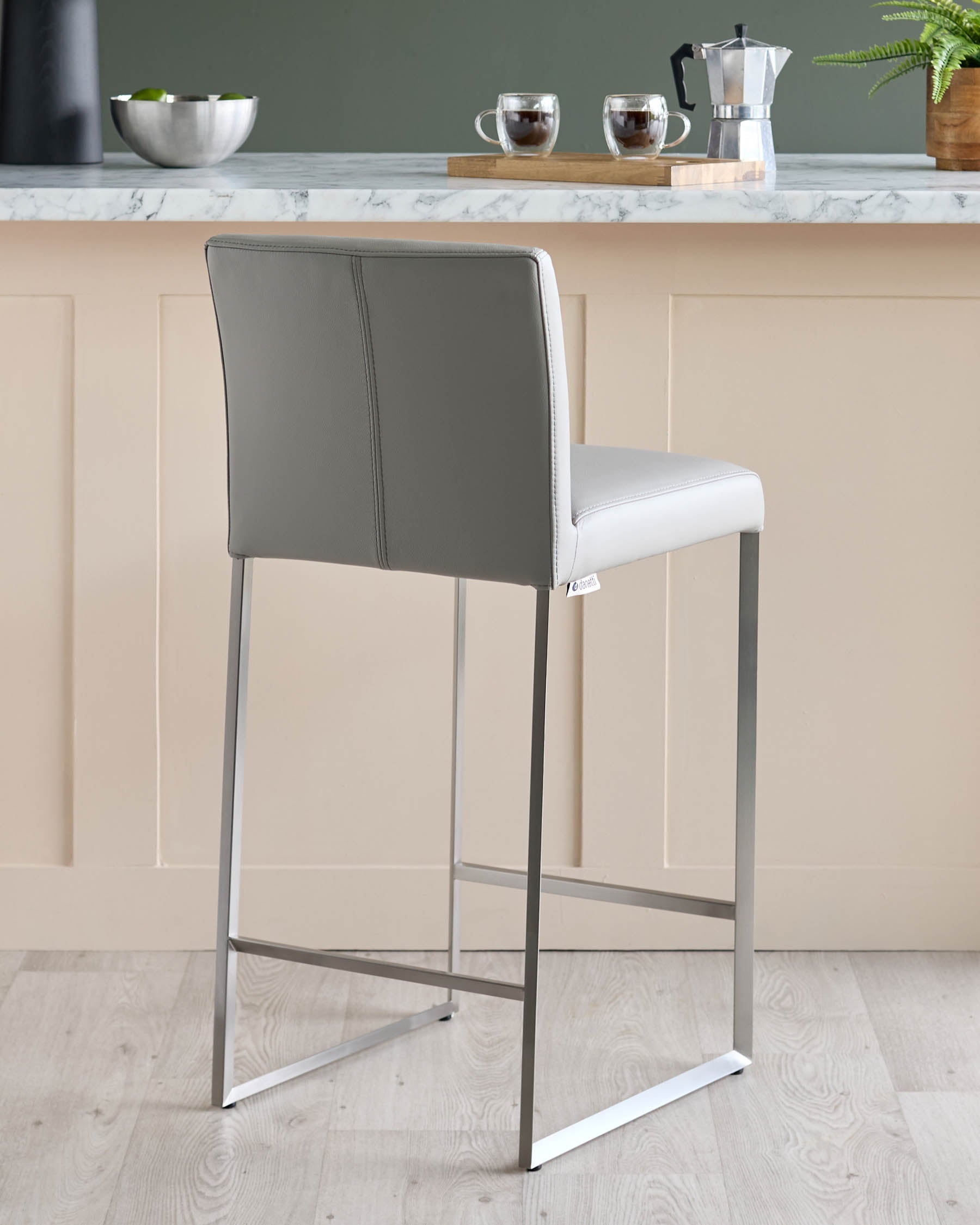 Tabouret de bar Monti en cuir gris clair