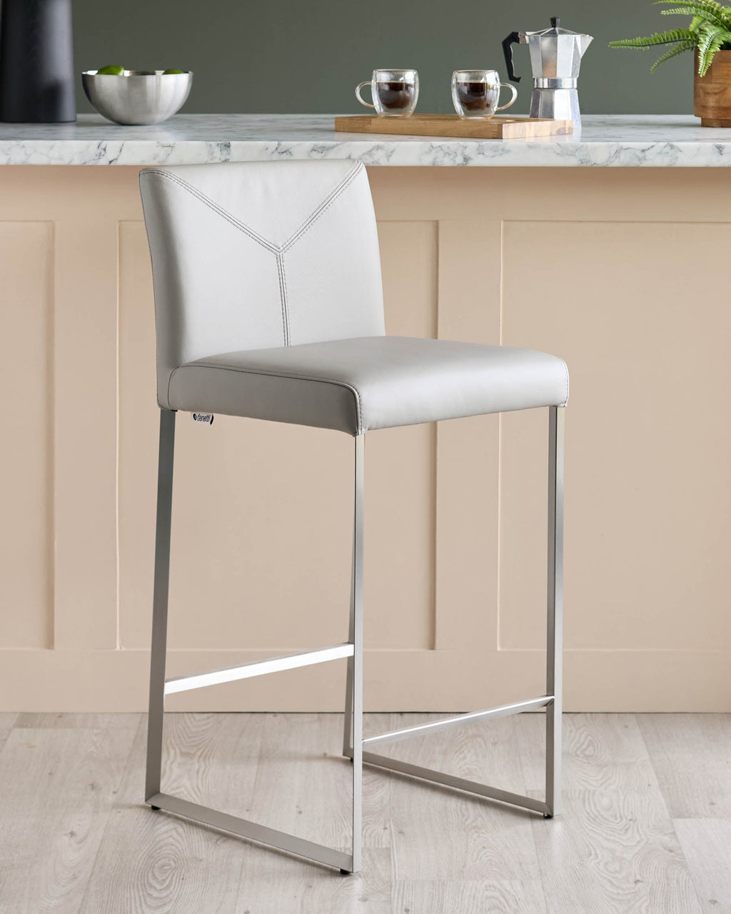 Tabouret de bar Monti en cuir gris clair