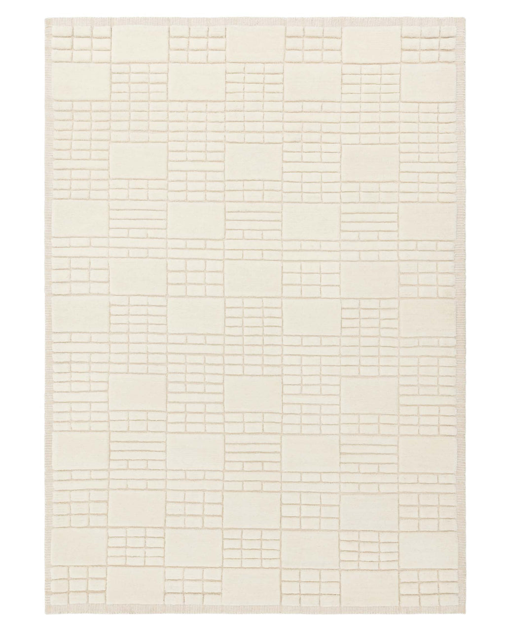 Petit tapis en laine sculptée couleur crème à motif mosaïque