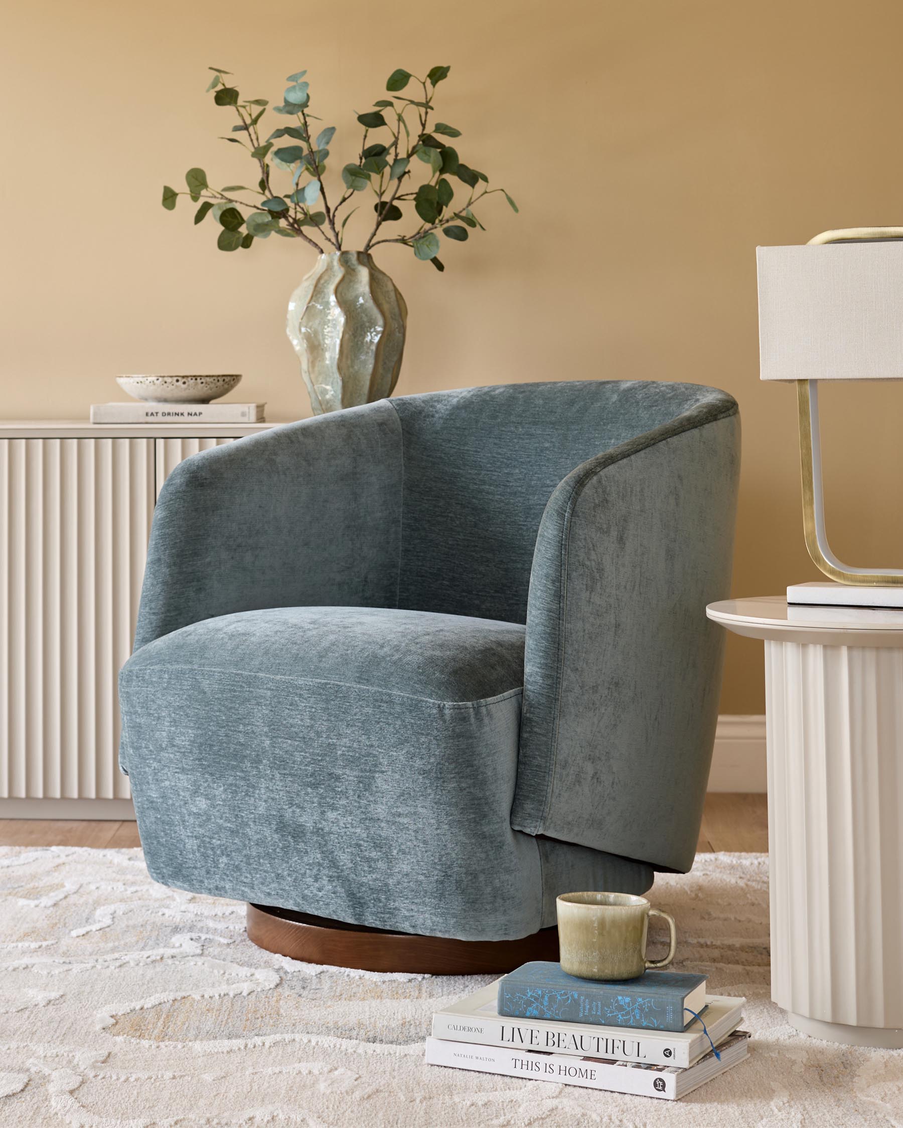 Fauteuil pivotant Natalia en chenille bleu-gris