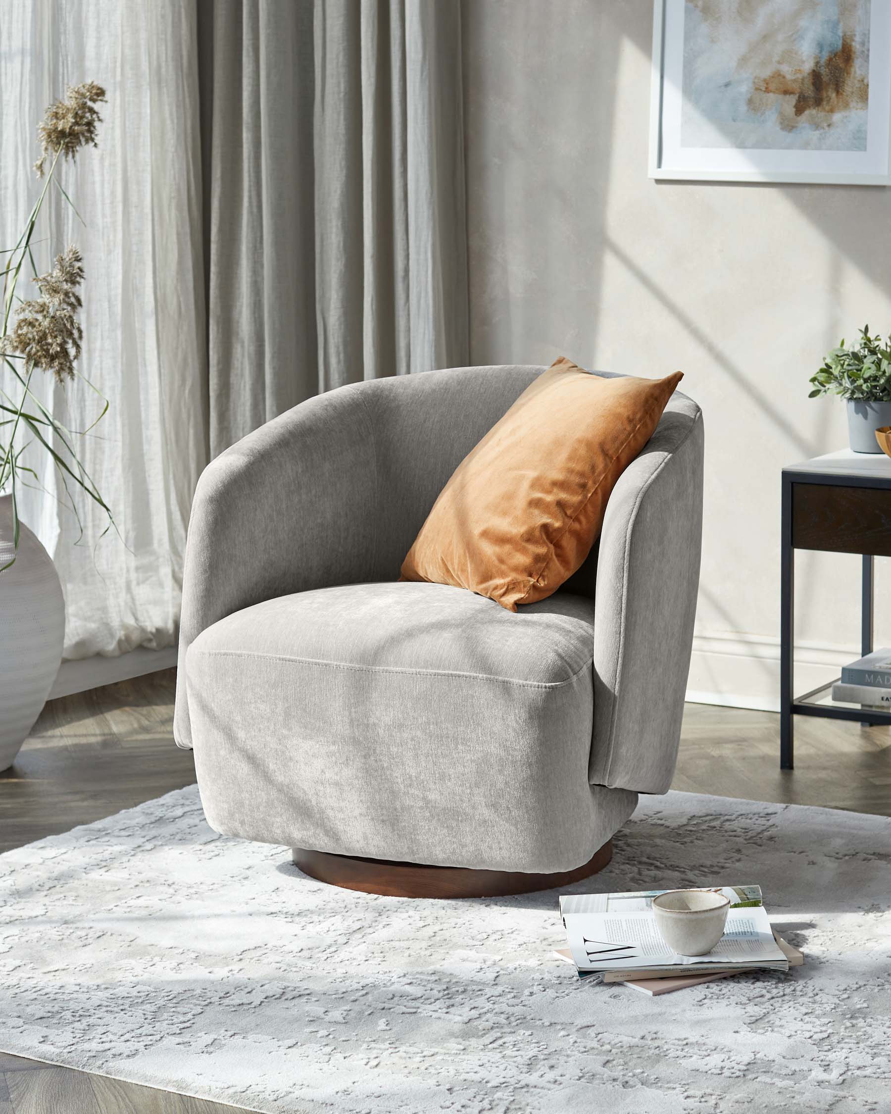 Fauteuil pivotant Natalia en chenille gris clair