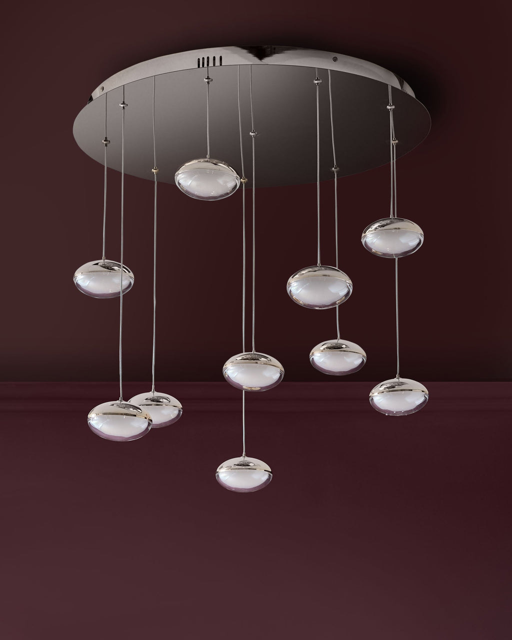 Suspension Nina argentée chromée avec verre transparent et LED réglable à 10 LED