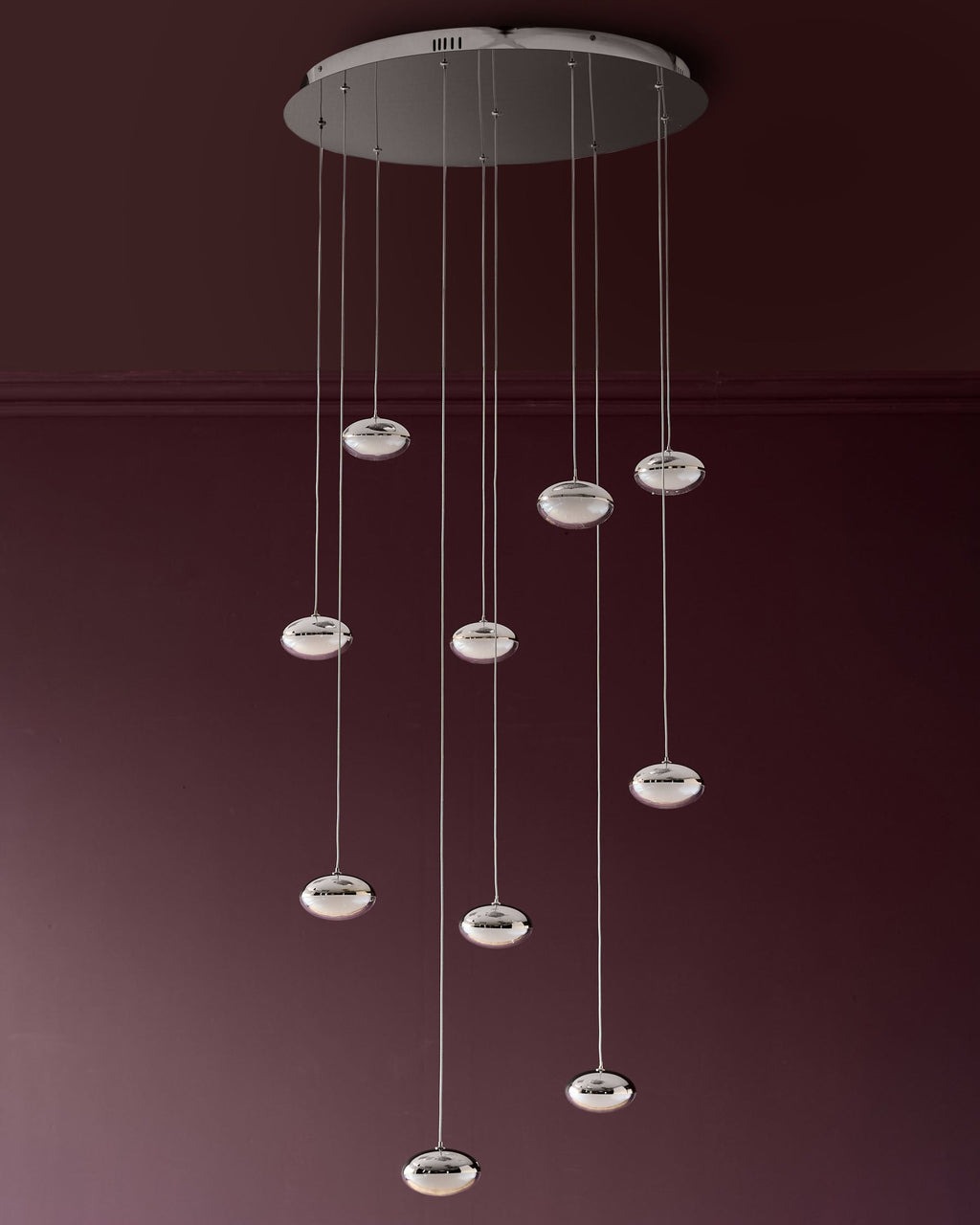 Suspension Nina argentée chromée avec verre transparent et LED réglable à 10 LED