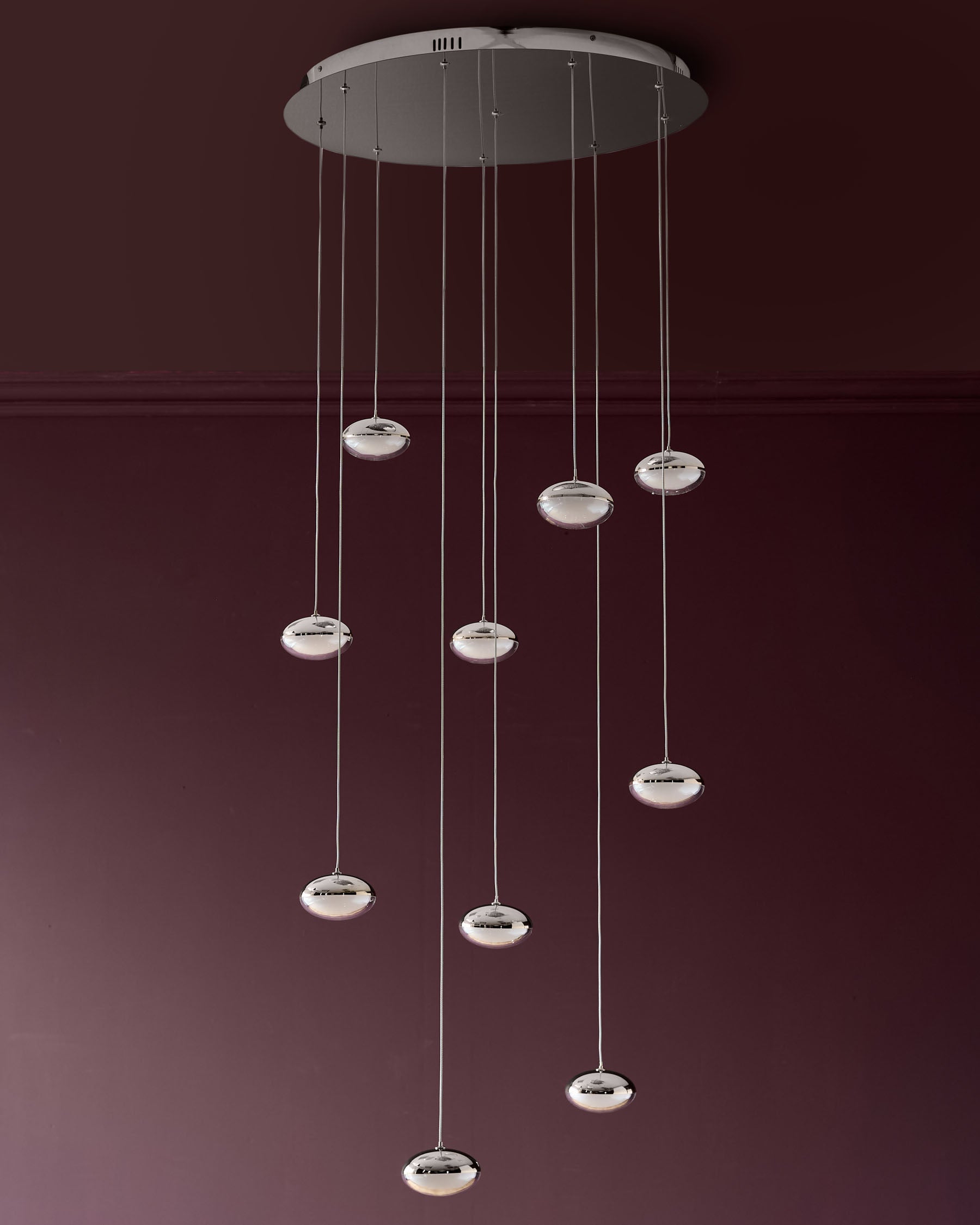 Suspension Nina argentée chromée avec verre transparent et LED réglable à 10 LED