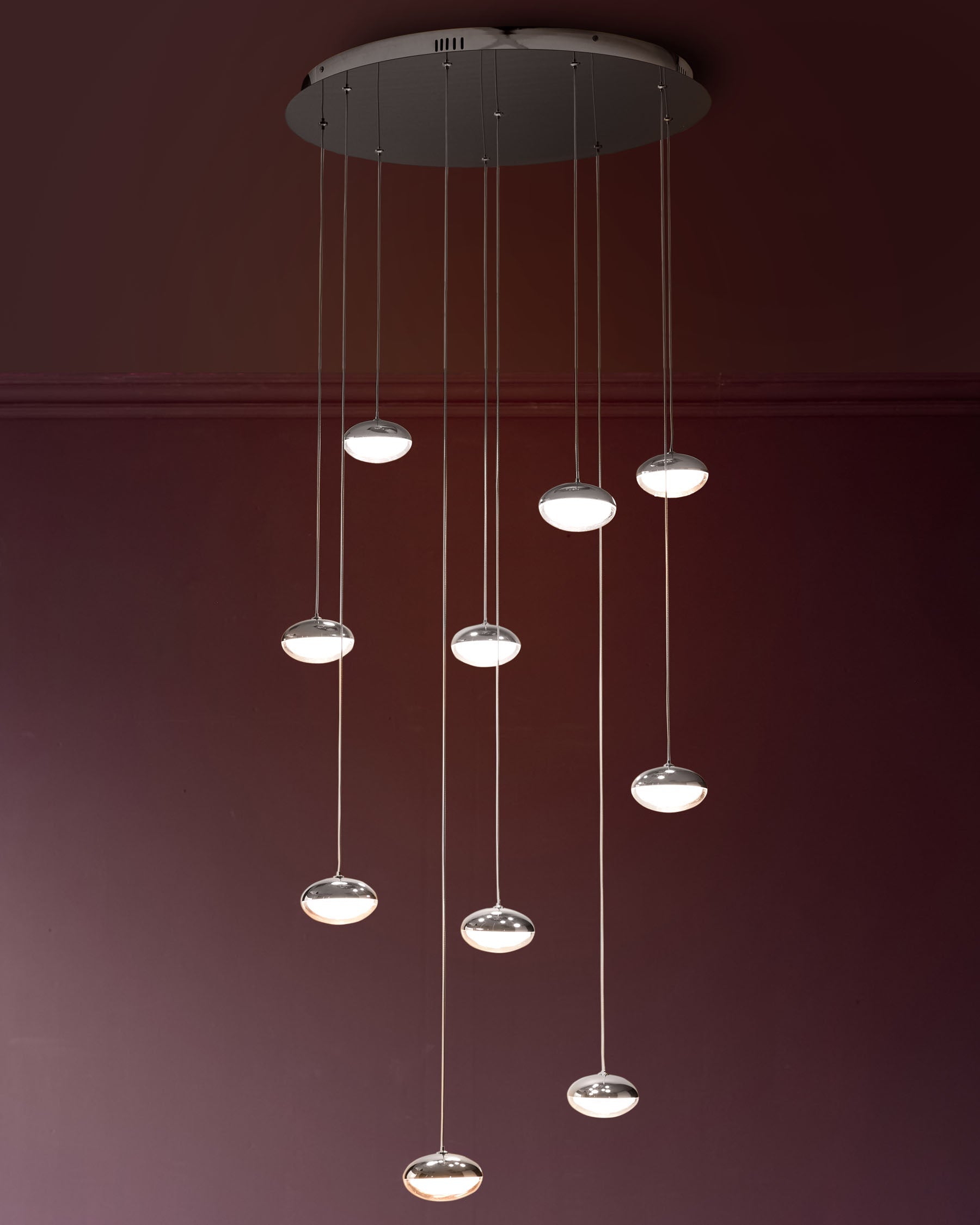 Suspension Nina argentée chromée avec verre transparent et LED réglable à 10 LED