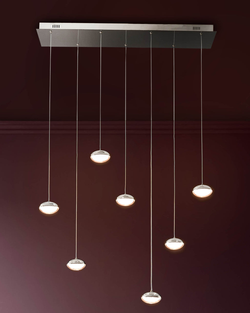 Suspension Nina argentée chromée avec LED transparente brillante et réglable à 7 points