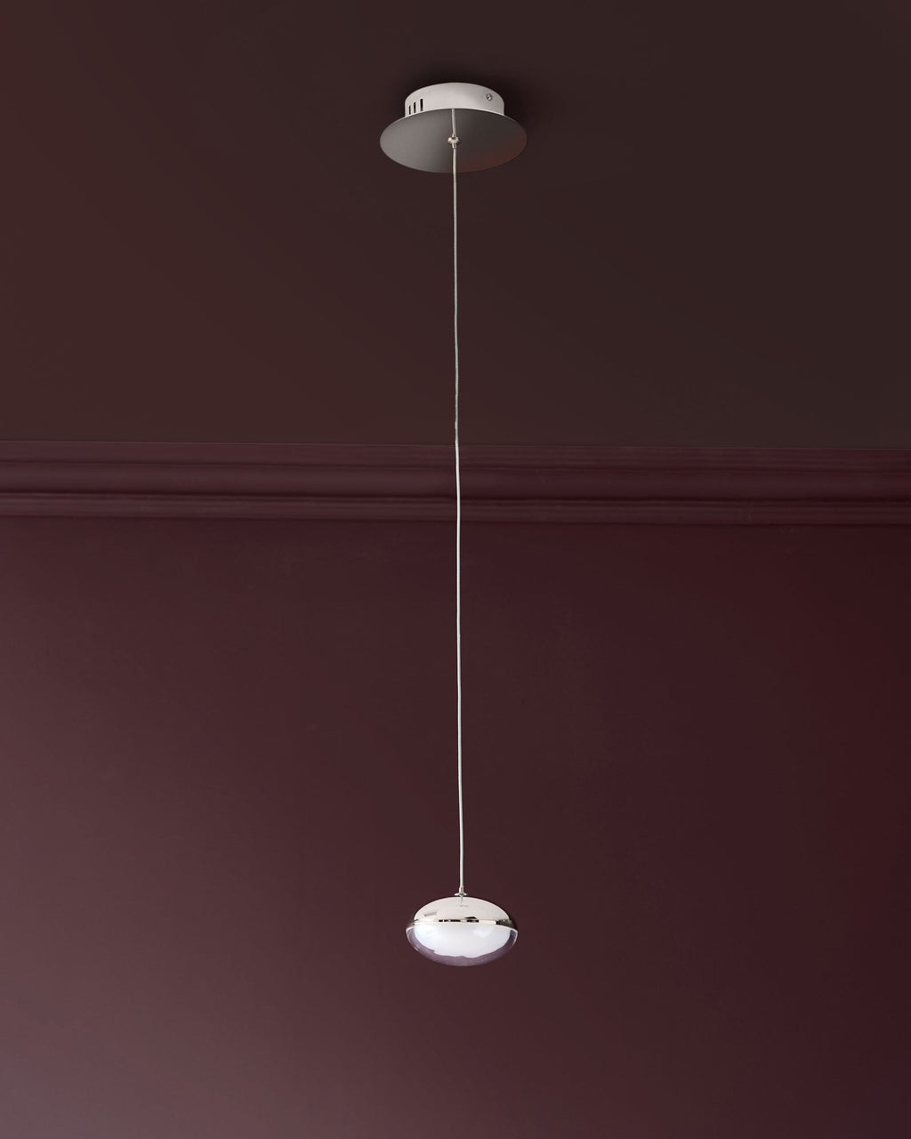 Suspension Nina argentée chromée avec verre transparent et LED réglable, à une seule goutte