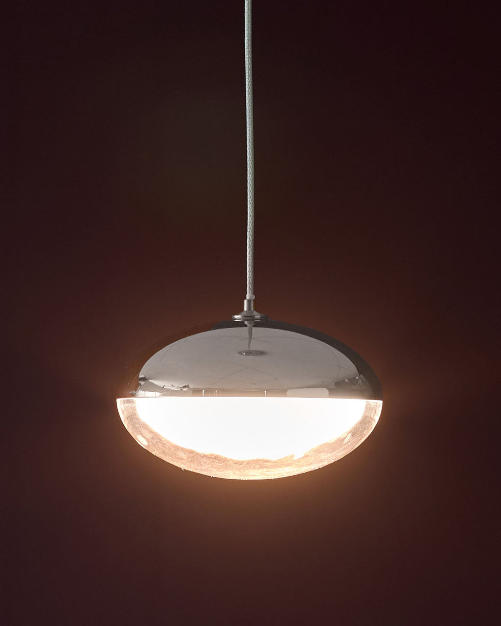 Suspension Nina argentée chromée avec verre transparent et LED réglable, à une seule goutte