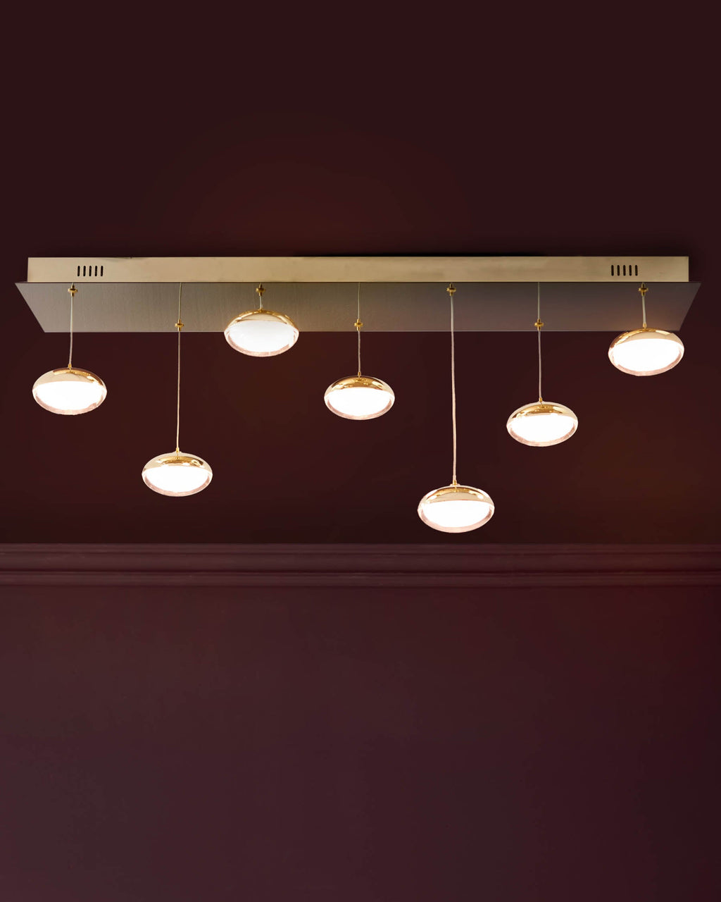 Pendentif Nina en or doux avec verre transparent et LED réglable 7 pouces