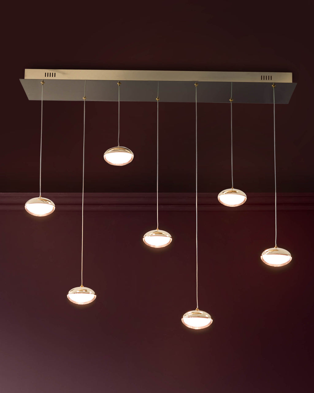 Pendentif Nina en or doux avec verre transparent et LED réglable 7 pouces