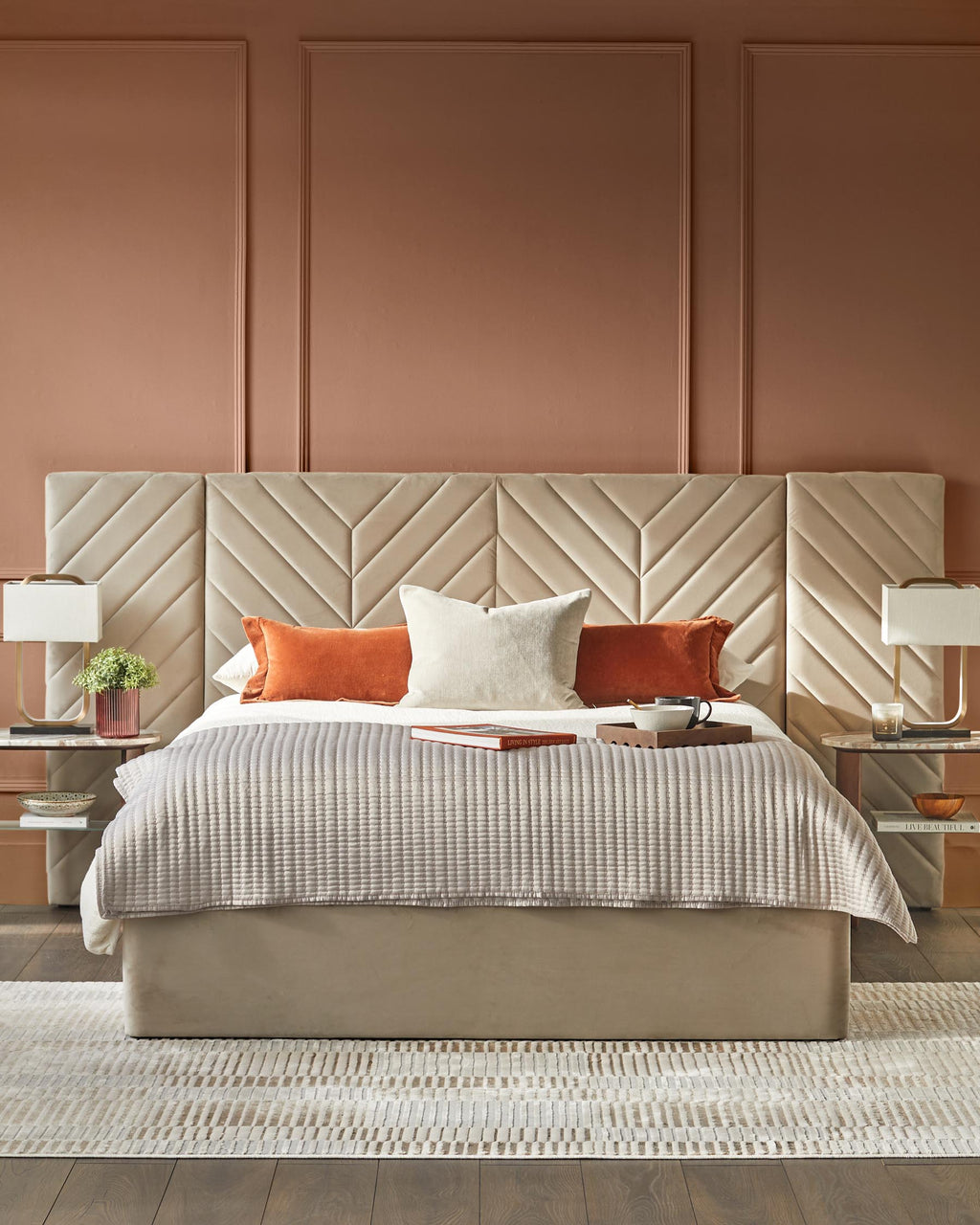 Lit coffre Octavia Luxe en velours champagne, format king size