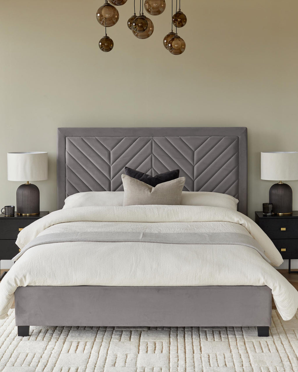 Lit coffre Octavia en velours gris, format super king size