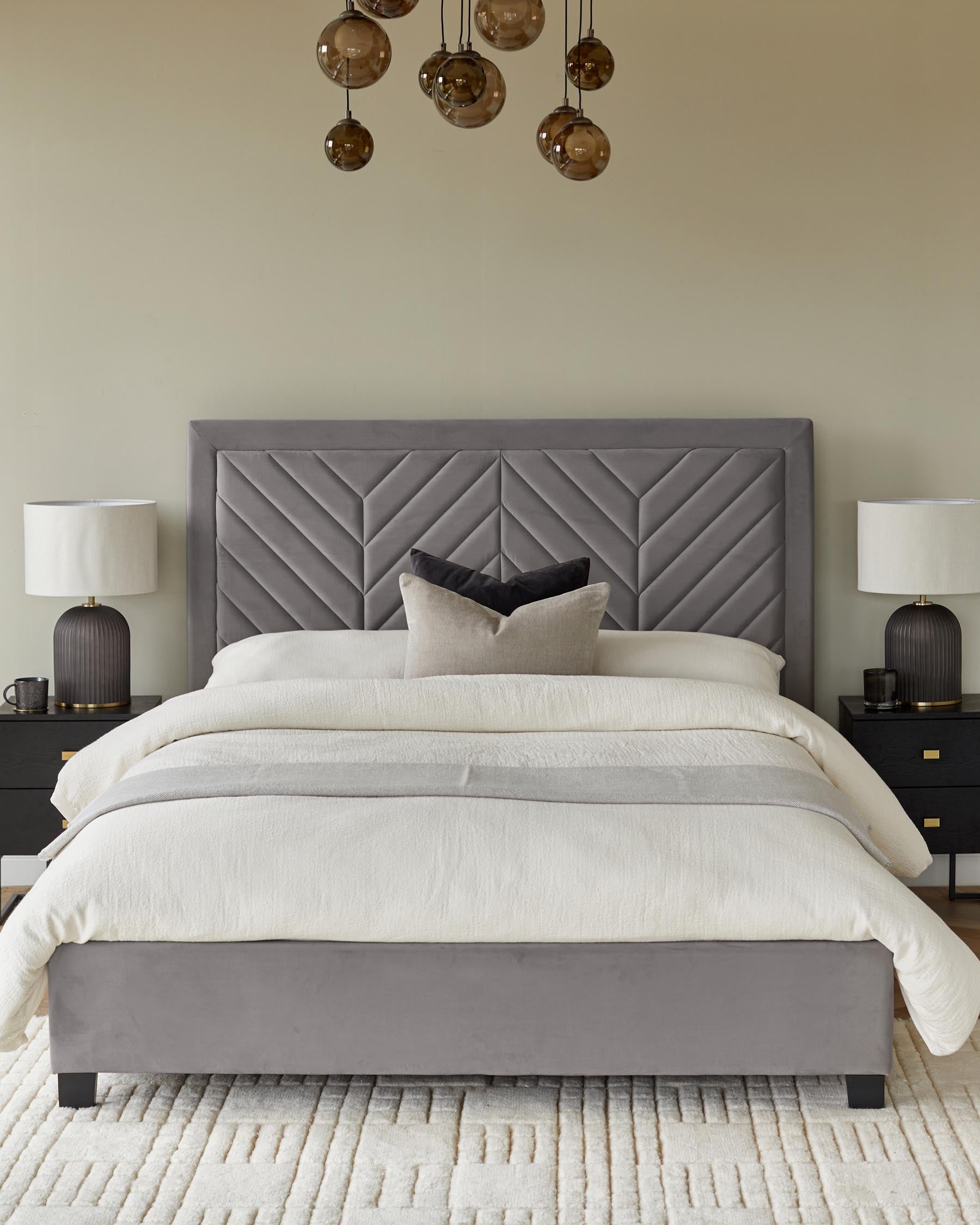 Lit coffre Octavia en velours gris, format super king size