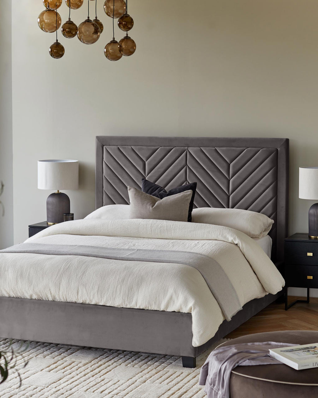 Lit coffre Octavia en velours gris, format super king size