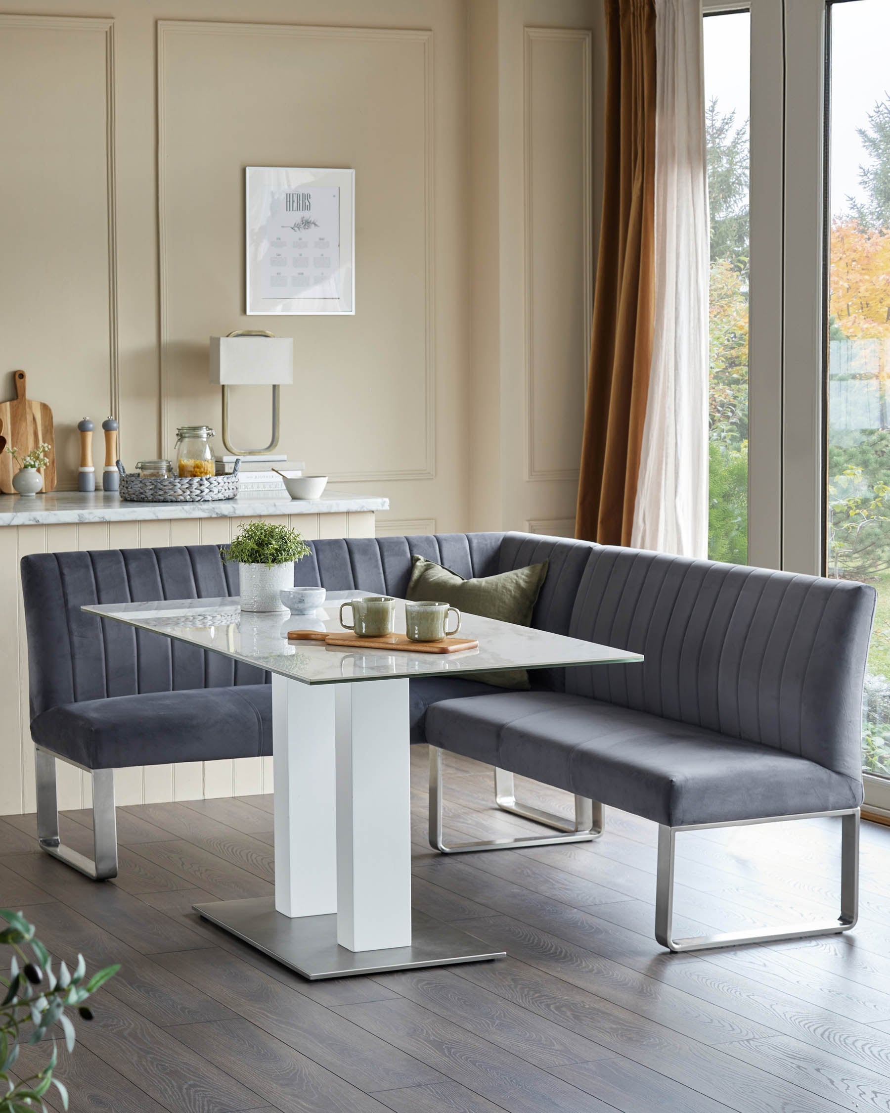 Banc d'angle Ophelia 5 places en velours gris foncé