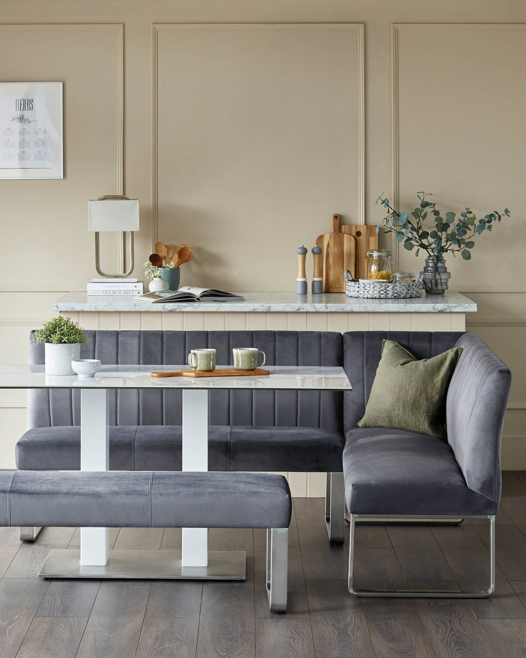 Banc d'angle Ophelia 5 places en velours gris foncé