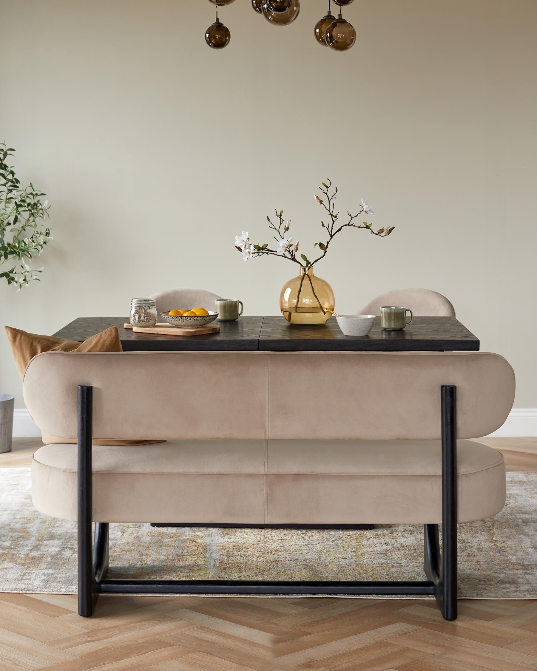 Banquette de salle à manger 3 places en velours champagne Orlan avec dossier