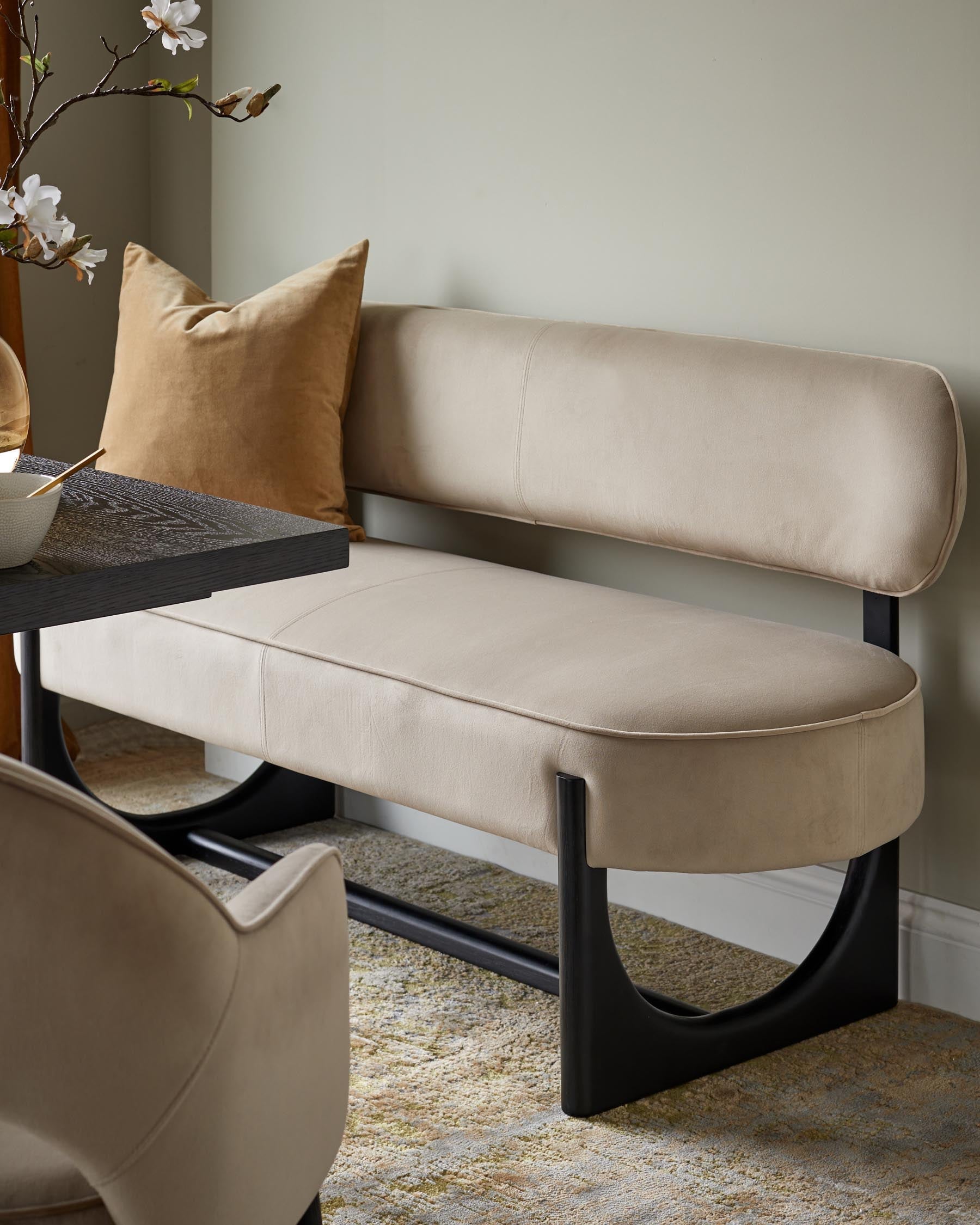 Banquette de salle à manger 3 places en velours champagne Orlan avec dossier