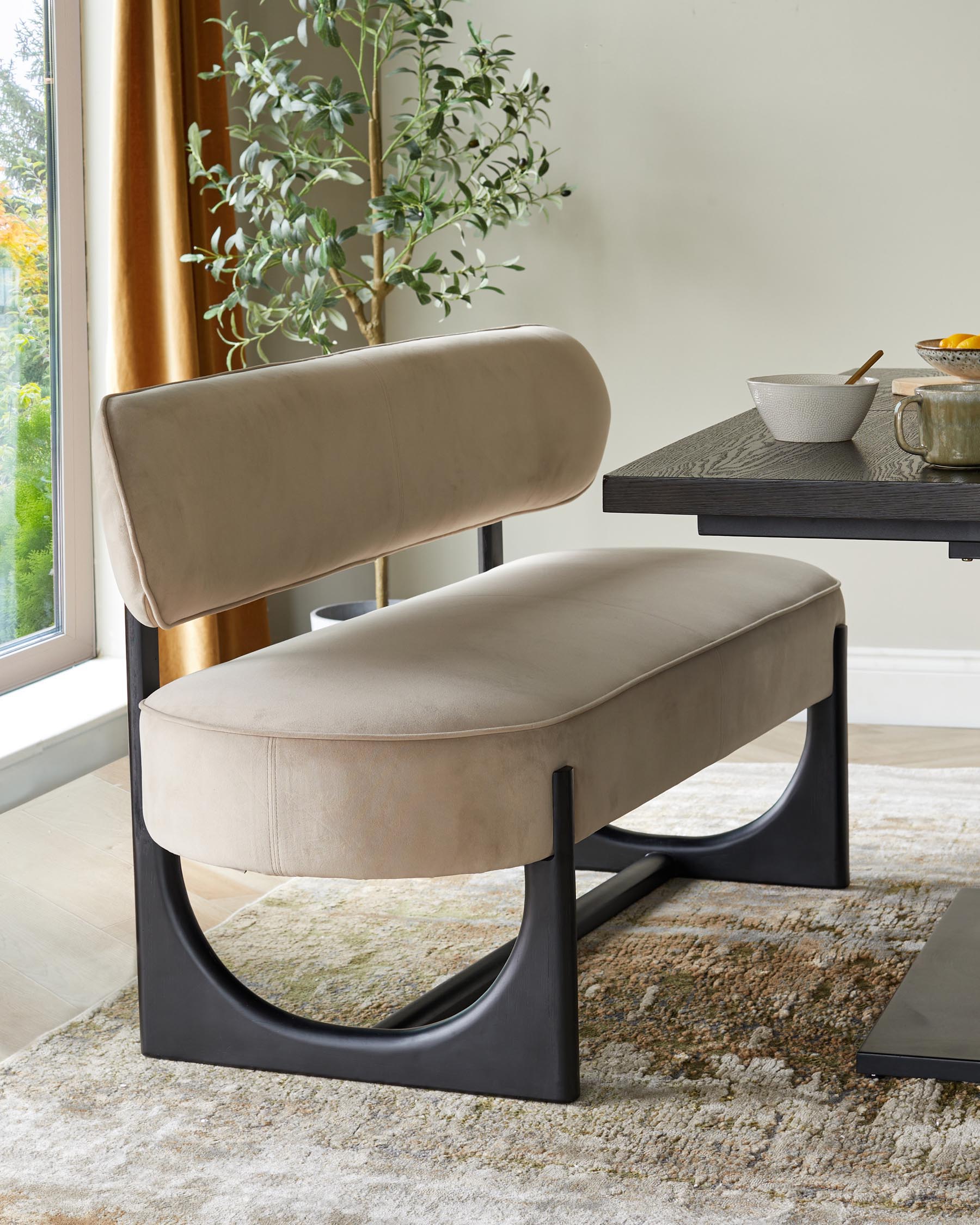 Banquette de salle à manger 3 places en velours champagne Orlan avec dossier