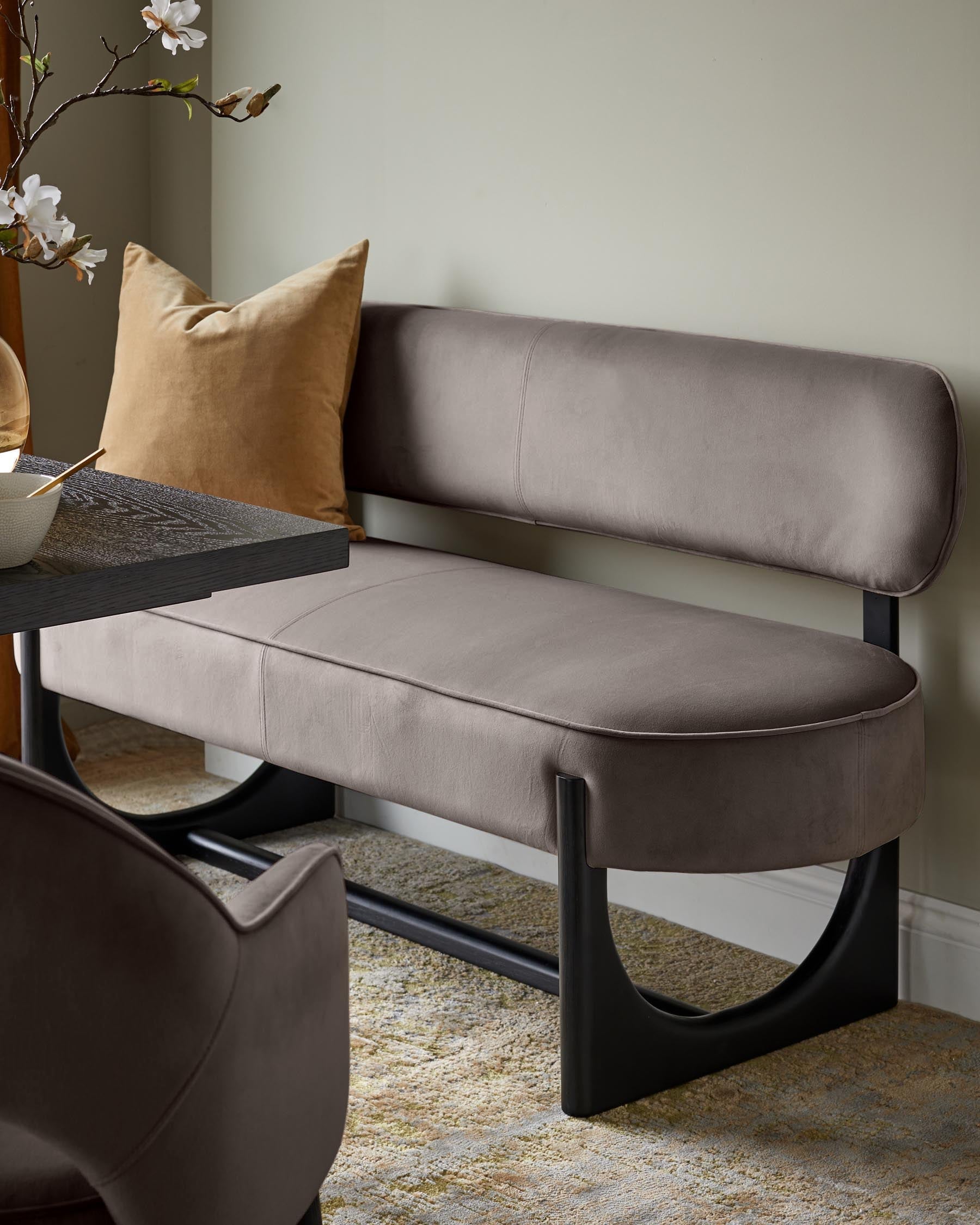 Banquette de salle à manger 3 places en velours moka Orlan avec dossier