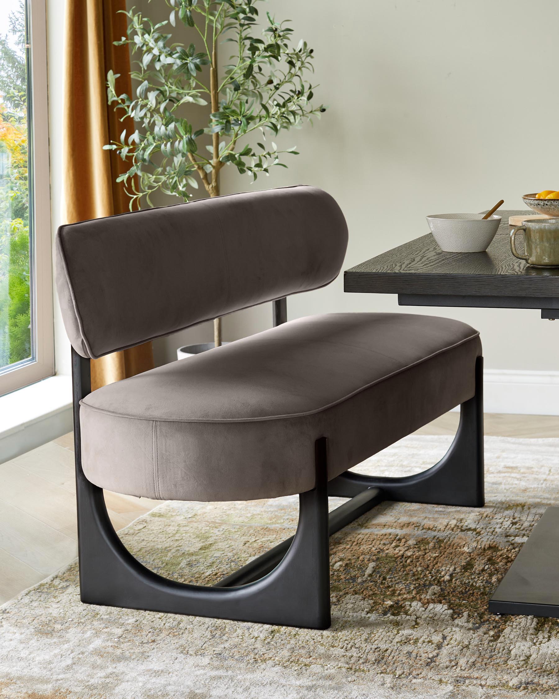 Banquette de salle à manger 3 places en velours moka Orlan avec dossier