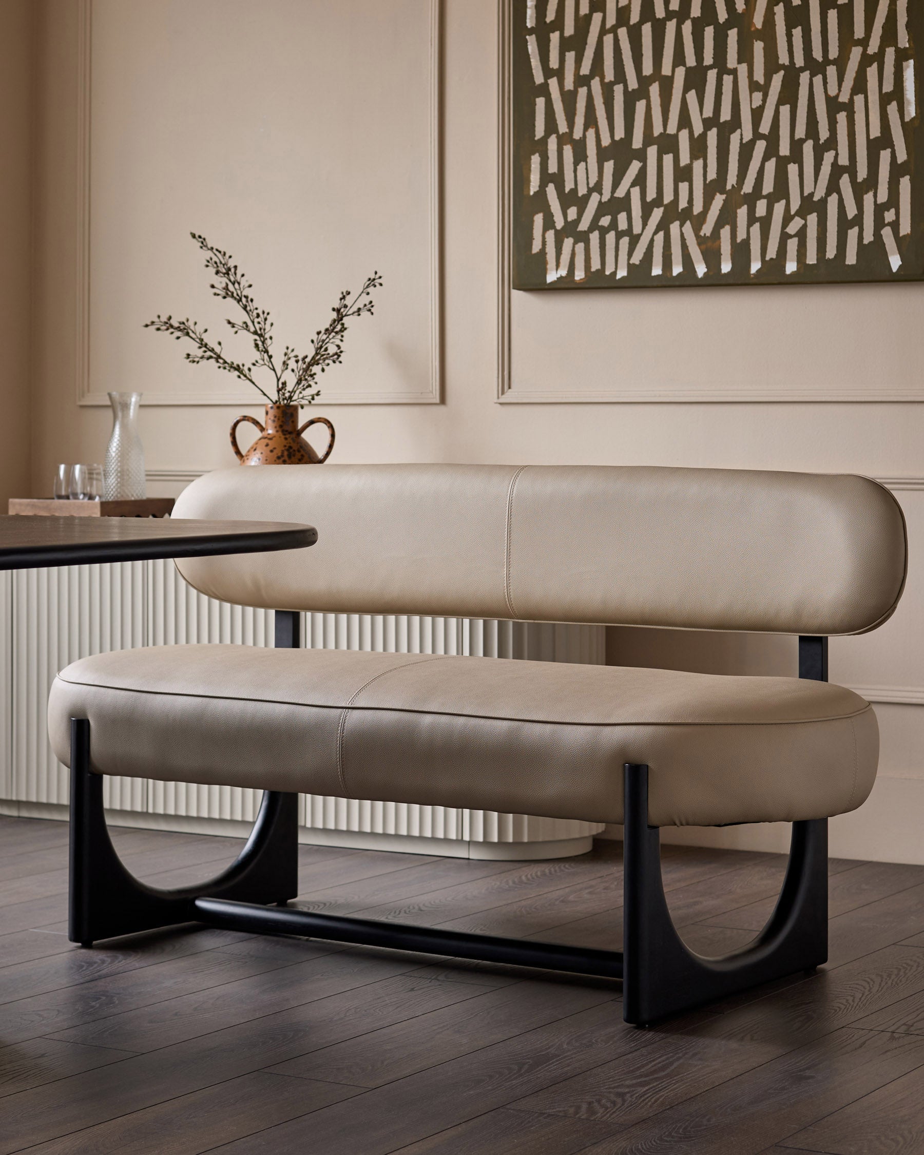 Banquette de salle à manger 3 places Orlan en similicuir naturel avec dossier