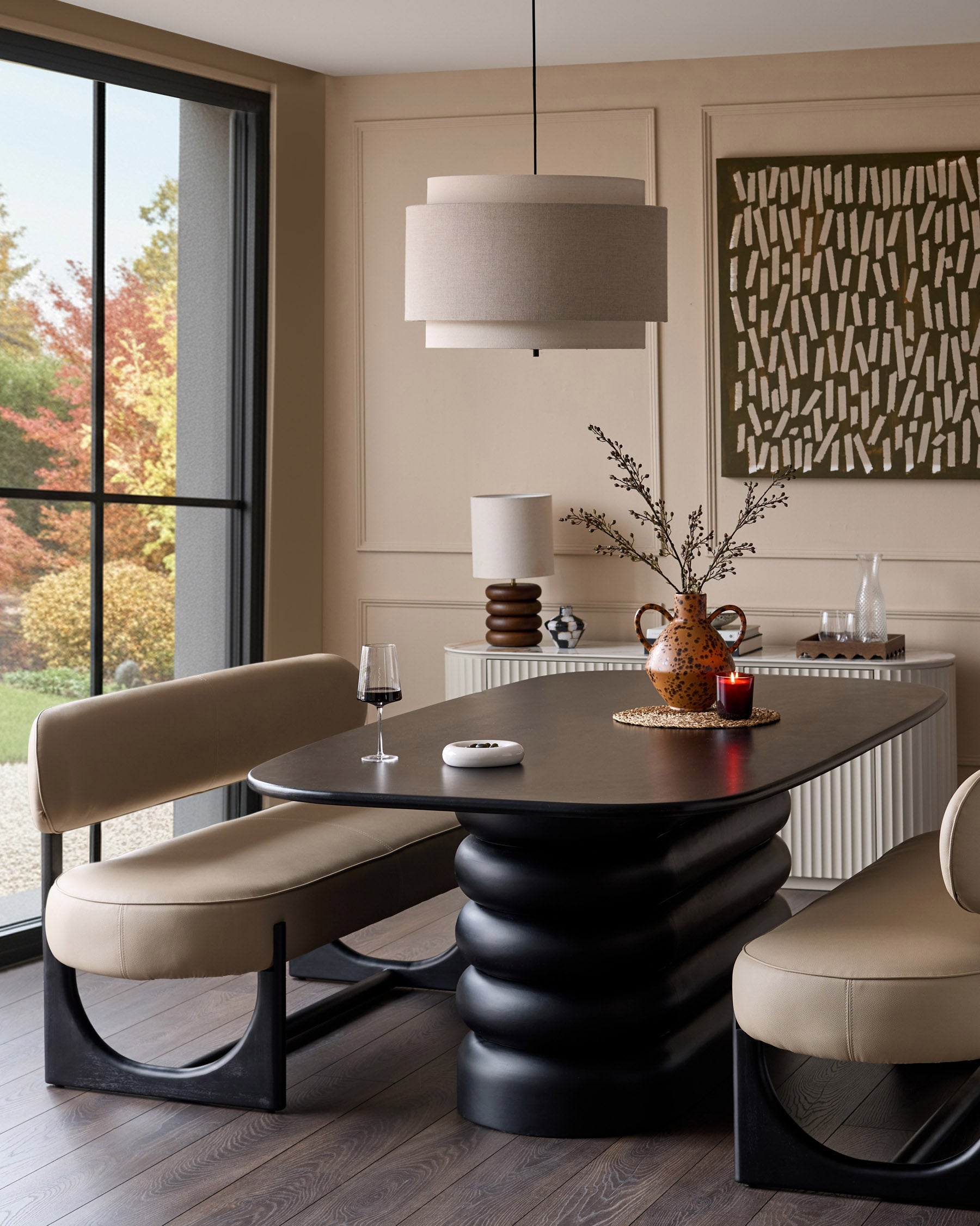 Banquette de salle à manger 3 places Orlan en similicuir naturel avec dossier