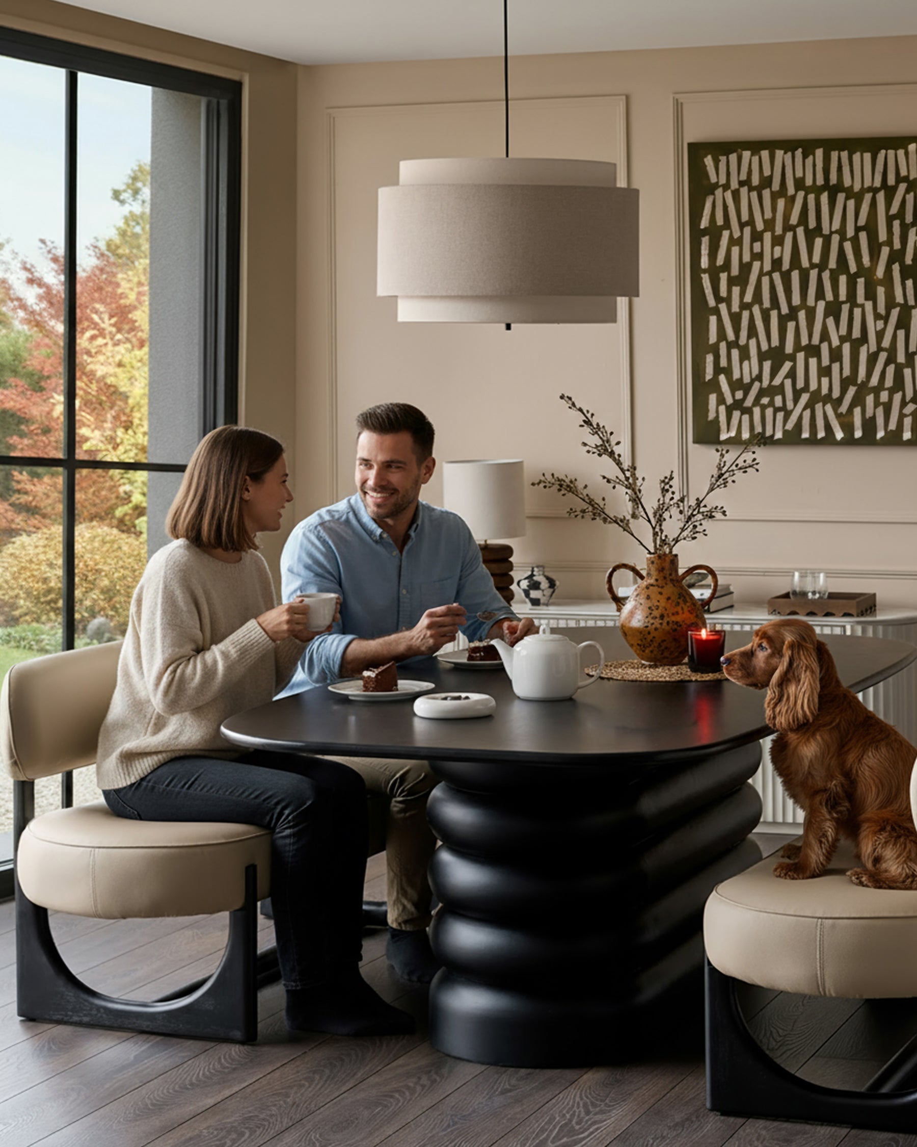 Banquette de salle à manger 3 places Orlan en similicuir naturel avec dossier