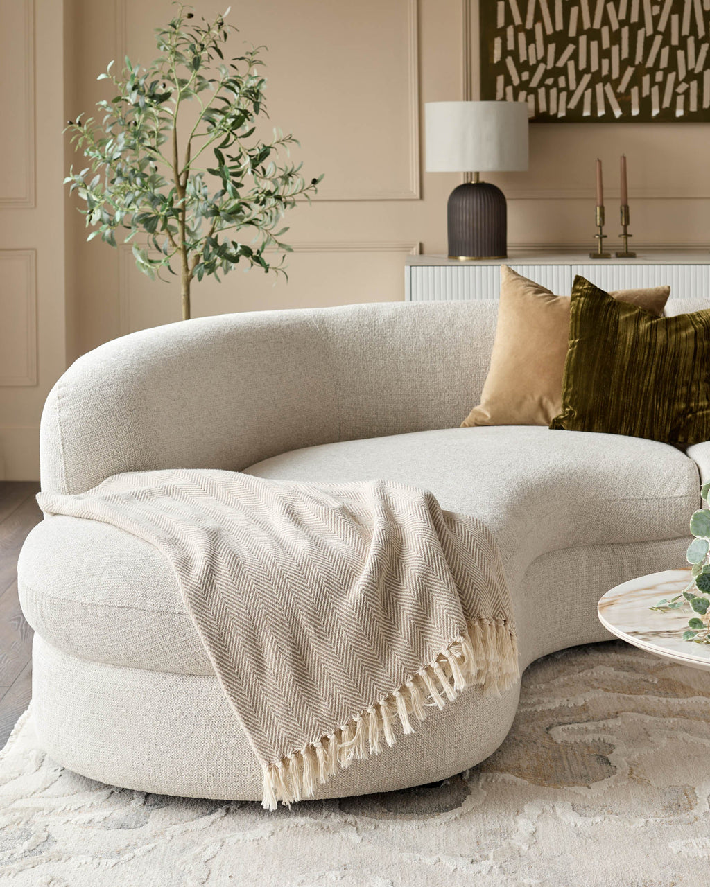 Canapé méridienne d'angle gauche en tissu naturel Ottilie