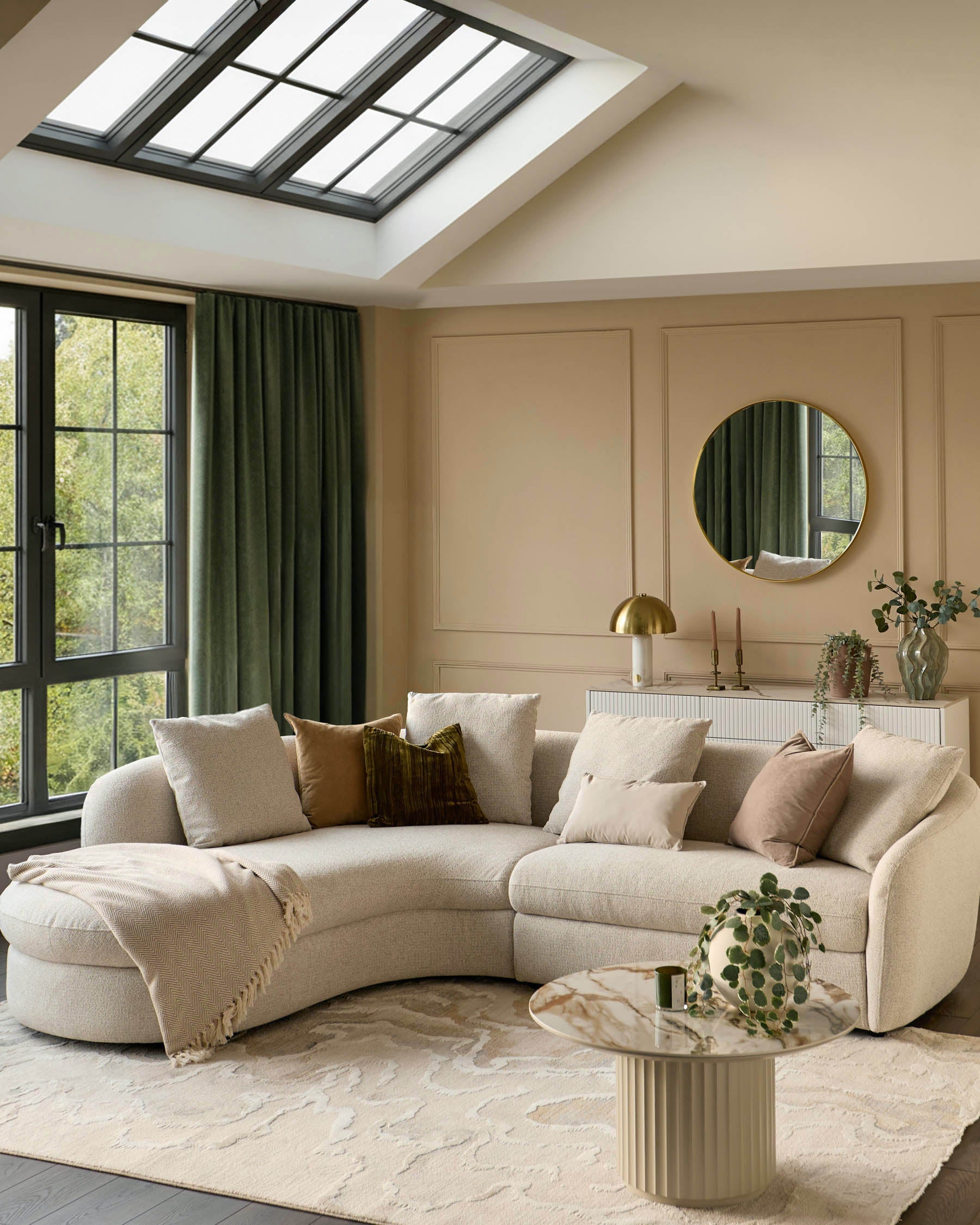 Canapé méridienne d'angle gauche en tissu naturel Ottilie