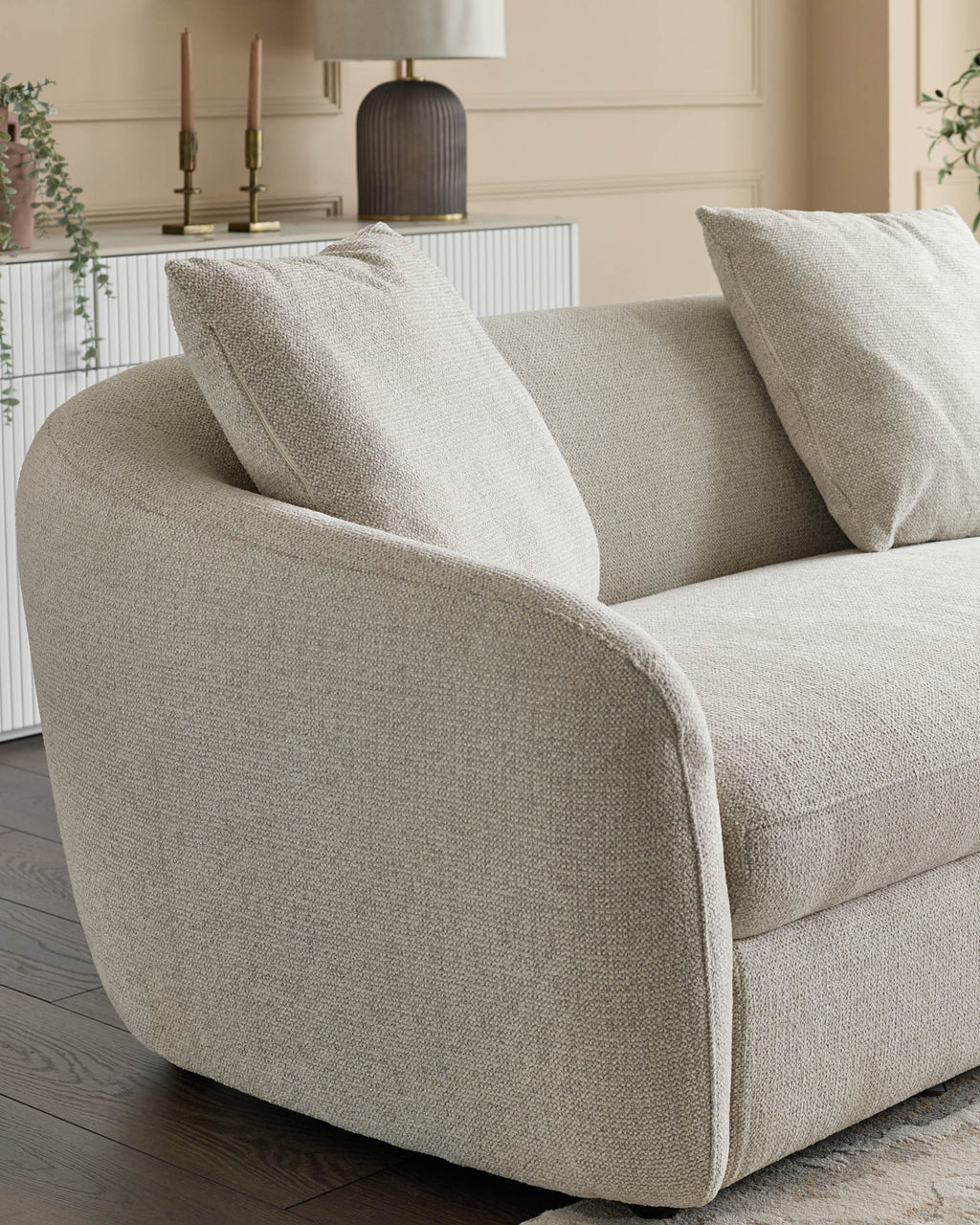 Canapé d'angle droit Ottilie en tissu naturel