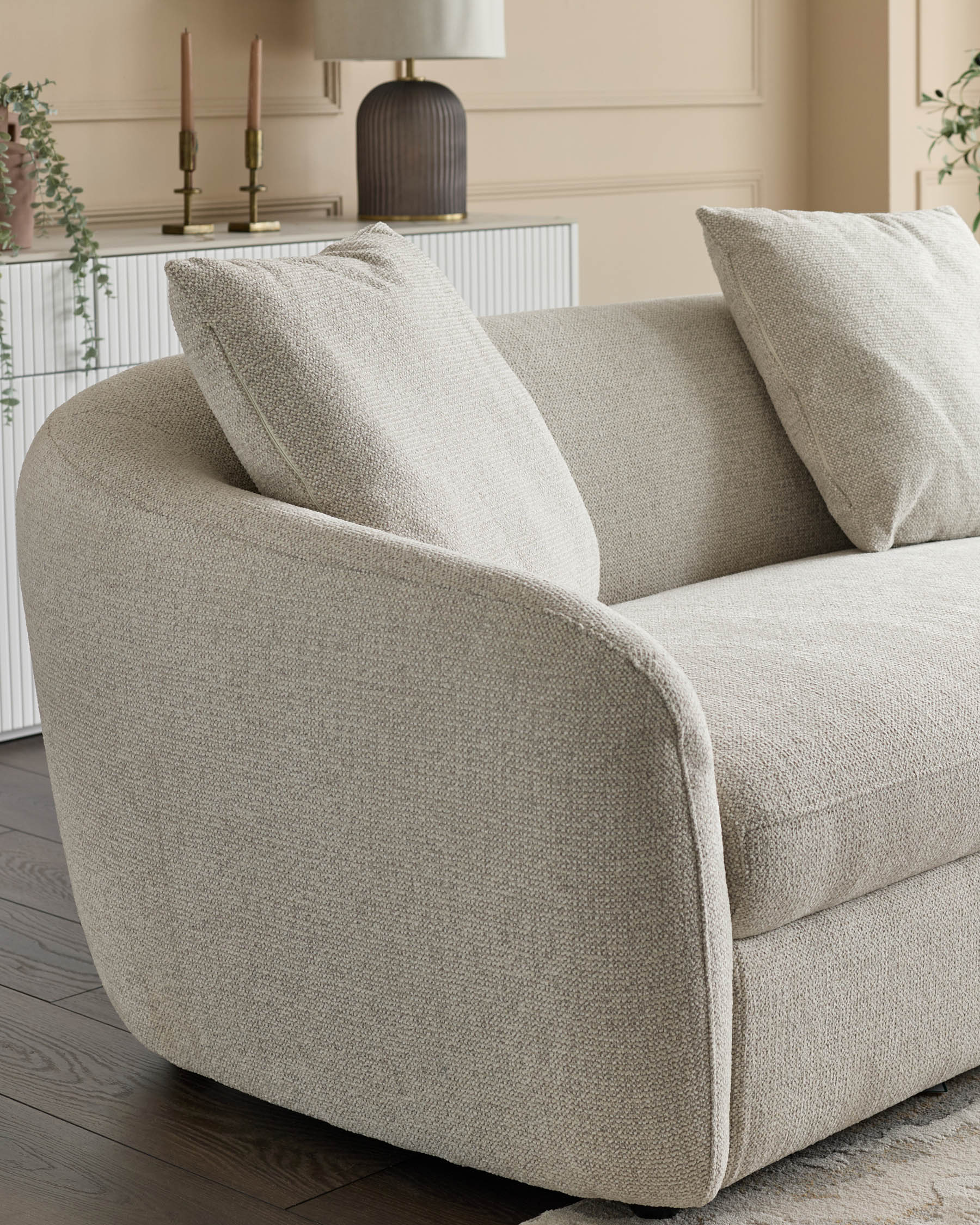 Canapé d'angle droit Ottilie en tissu naturel