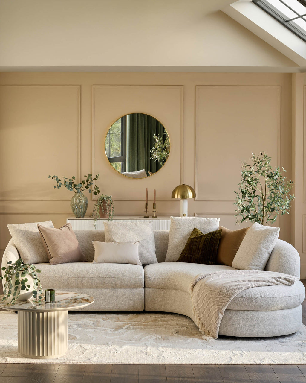 Canapé d'angle droit Ottilie en tissu naturel