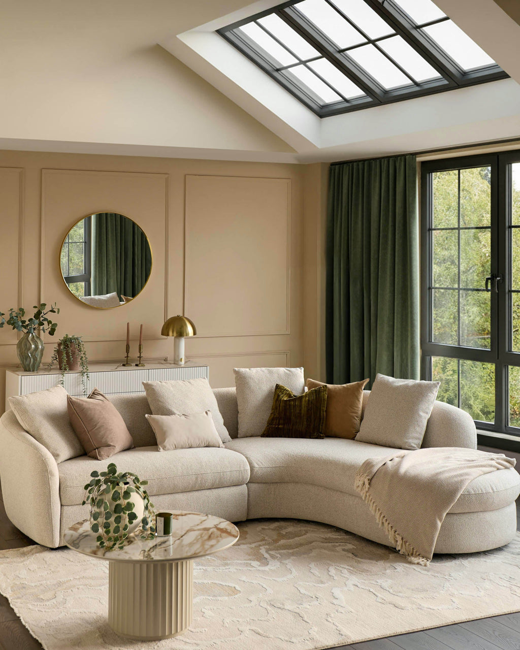 Canapé d'angle droit Ottilie en tissu naturel