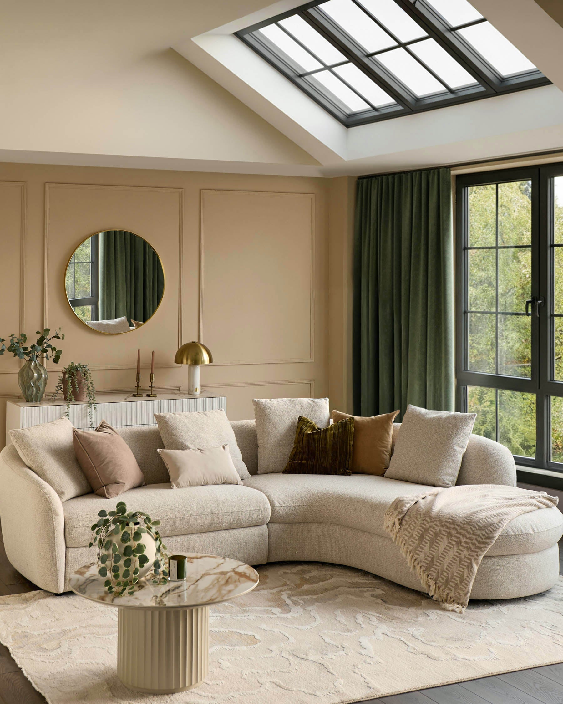 Canapé d'angle droit Ottilie en tissu naturel