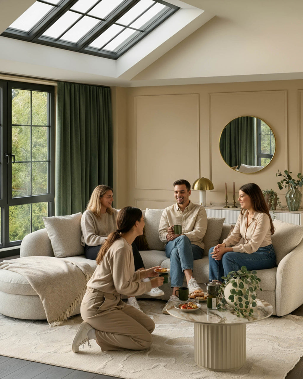 Canapé méridienne d'angle gauche en tissu naturel Ottilie