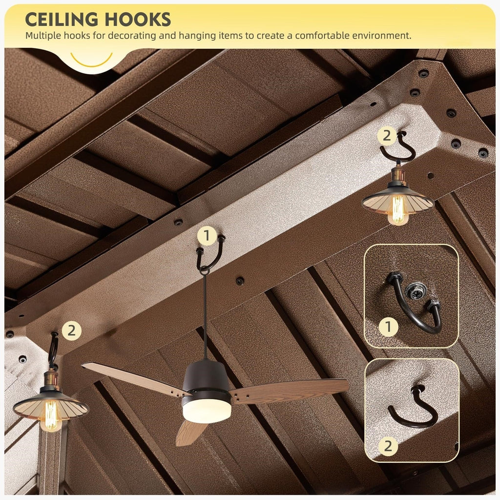 Tonnelle d'extérieur à toit rigide avec double toit en acier galvanisé et cadre en aluminium, pergola extérieure avec rideaux et filets haut de gamme