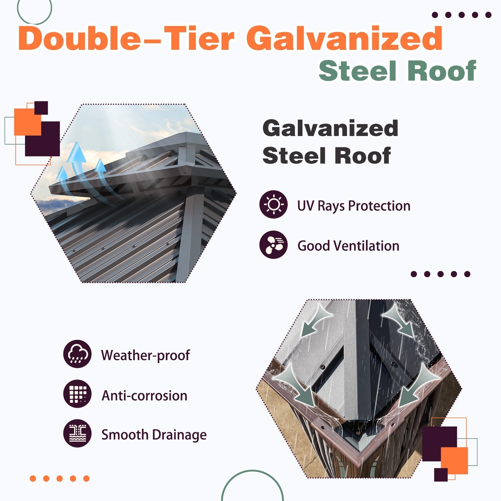 Tonnelle d'extérieur à toit rigide avec double toit en acier galvanisé et cadre en aluminium, pergola extérieure avec rideaux et filets haut de gamme