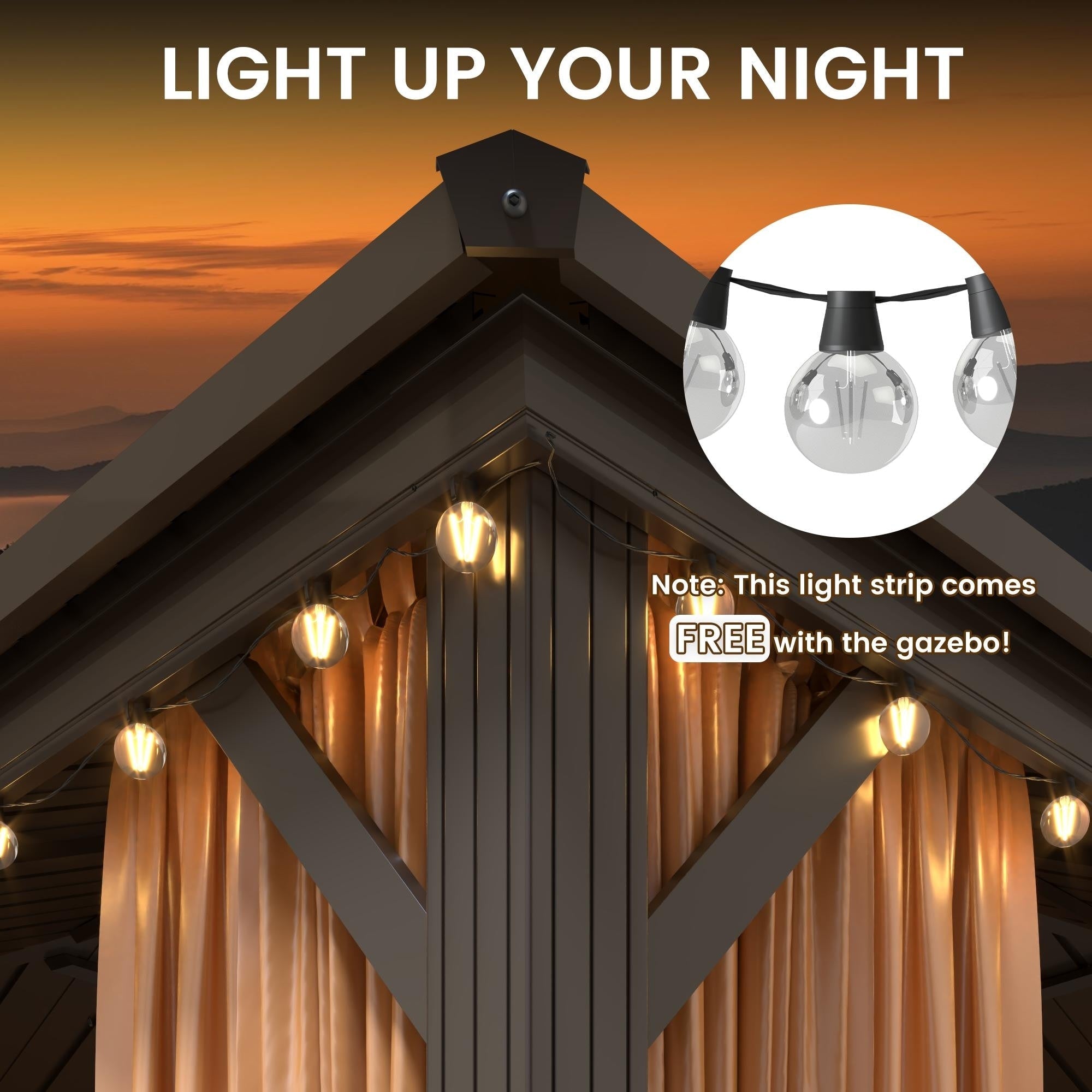 Tonnelle d'extérieur à toit rigide avec double toit en acier galvanisé et cadre en aluminium, pergola extérieure avec rideaux et filets haut de gamme