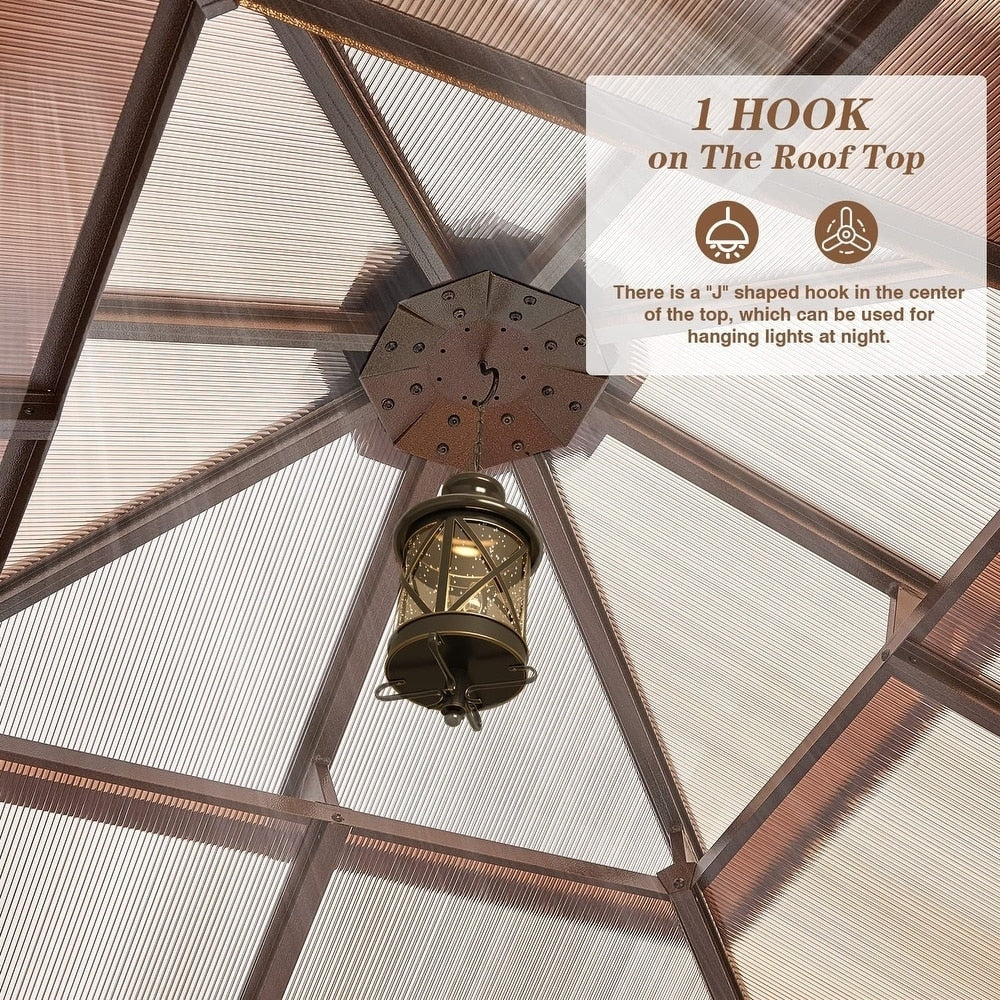 Tonnelle à toit rigide pour jardin – Pergola permanente avec filet, rideaux et double toit, abri extérieur toutes saisons