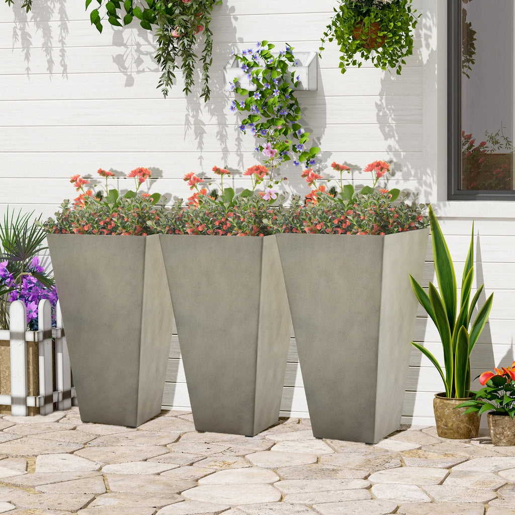 Lot de 3 grands pots de fleurs en plastique Outsunny 28 cm, pour l'intérieur et l'extérieur, pour l'entrée, la terrasse et la cour.