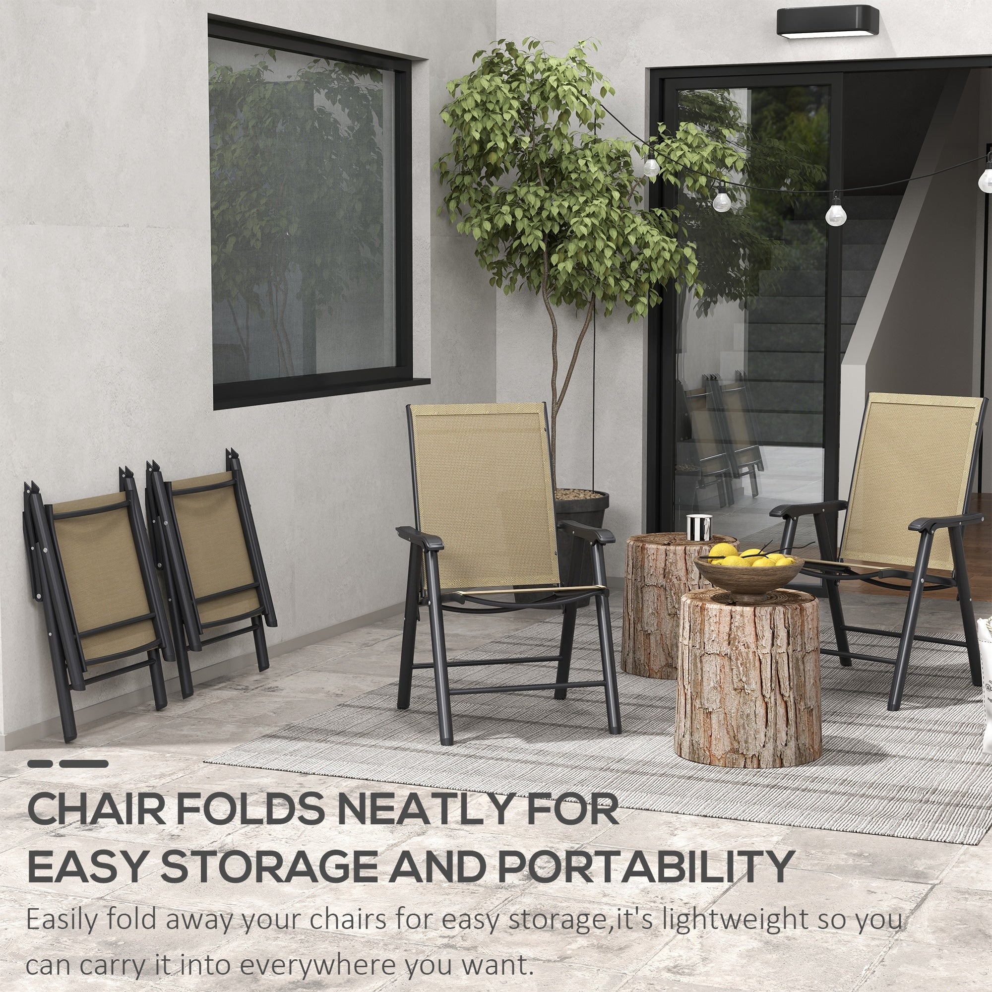 Ensemble de 4 chaises de patio pliantes Outsunny au design simple et chic, confortables pour la terrasse, le jardin, la cour et les voyages