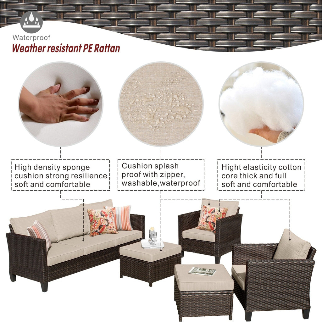 Ensemble de 5 sièges de jardin à dossier haut en osier OVIOS