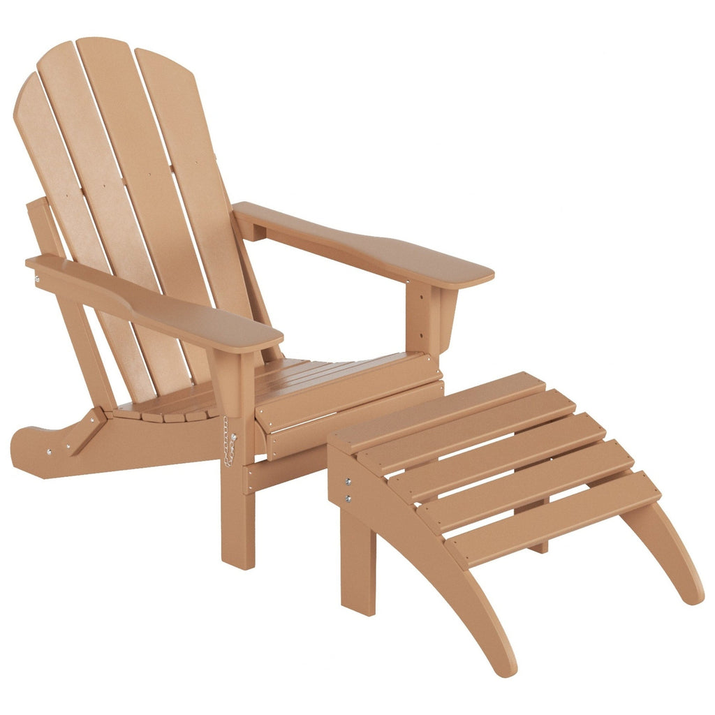 Chaise Adirondack pliable Polytrends Laguna en PEHD pour terrasse extérieure toutes saisons avec pouf (ensemble 2 pièces)