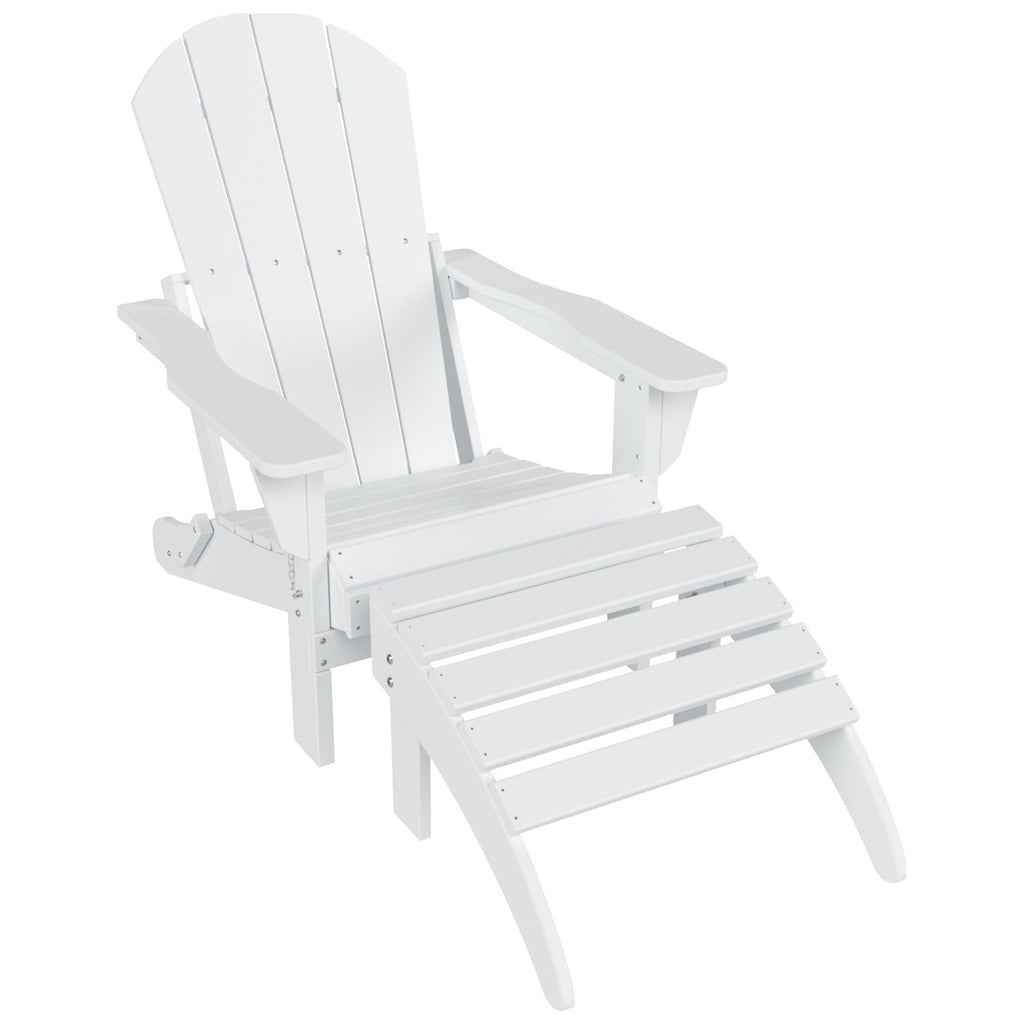 Chaise Adirondack pliable Polytrends Laguna en PEHD pour terrasse extérieure toutes saisons avec pouf (ensemble 2 pièces)