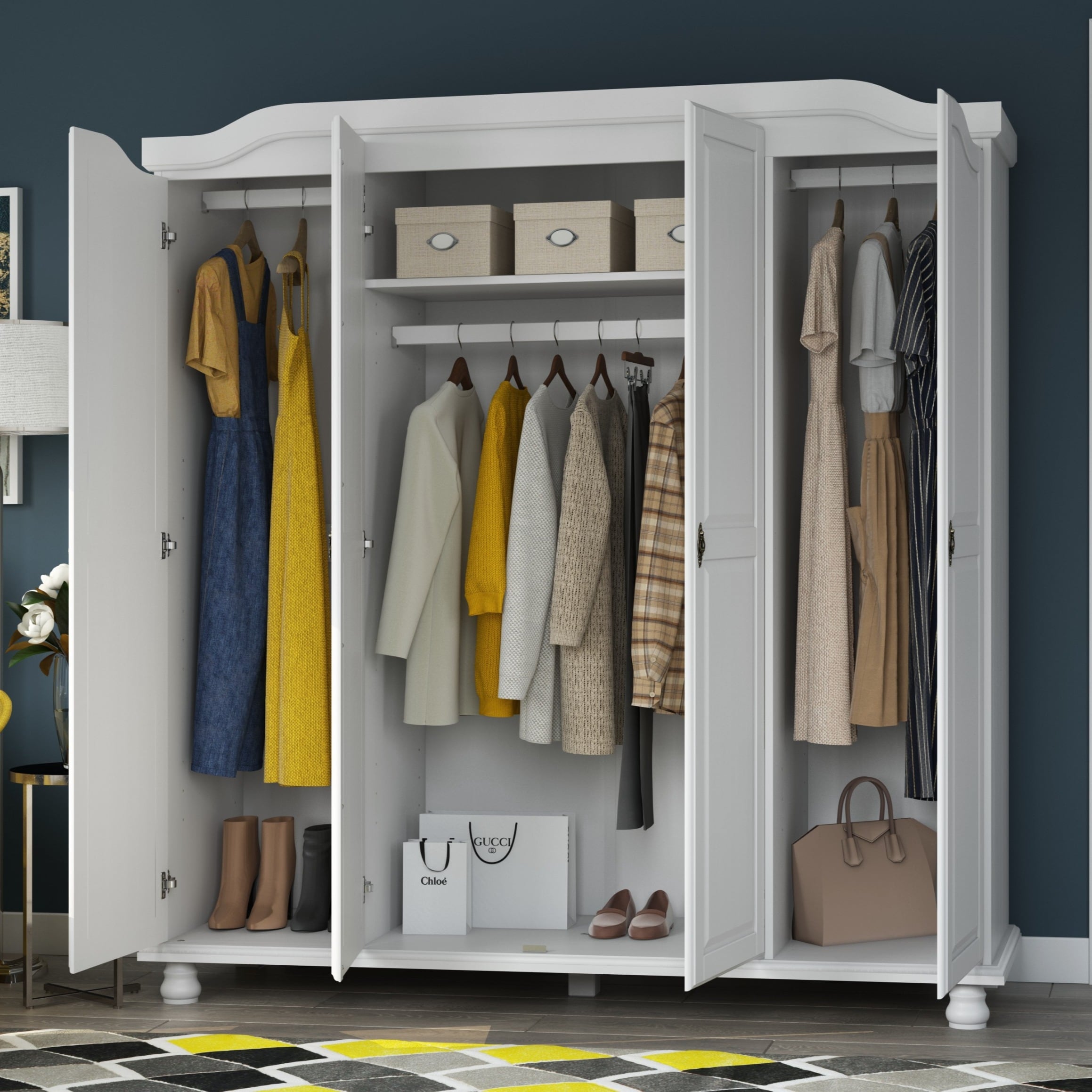 Armoire penderie 4 portes Kyle 100 % bois massif de Palace Imports avec portes en bois massif ou en miroir