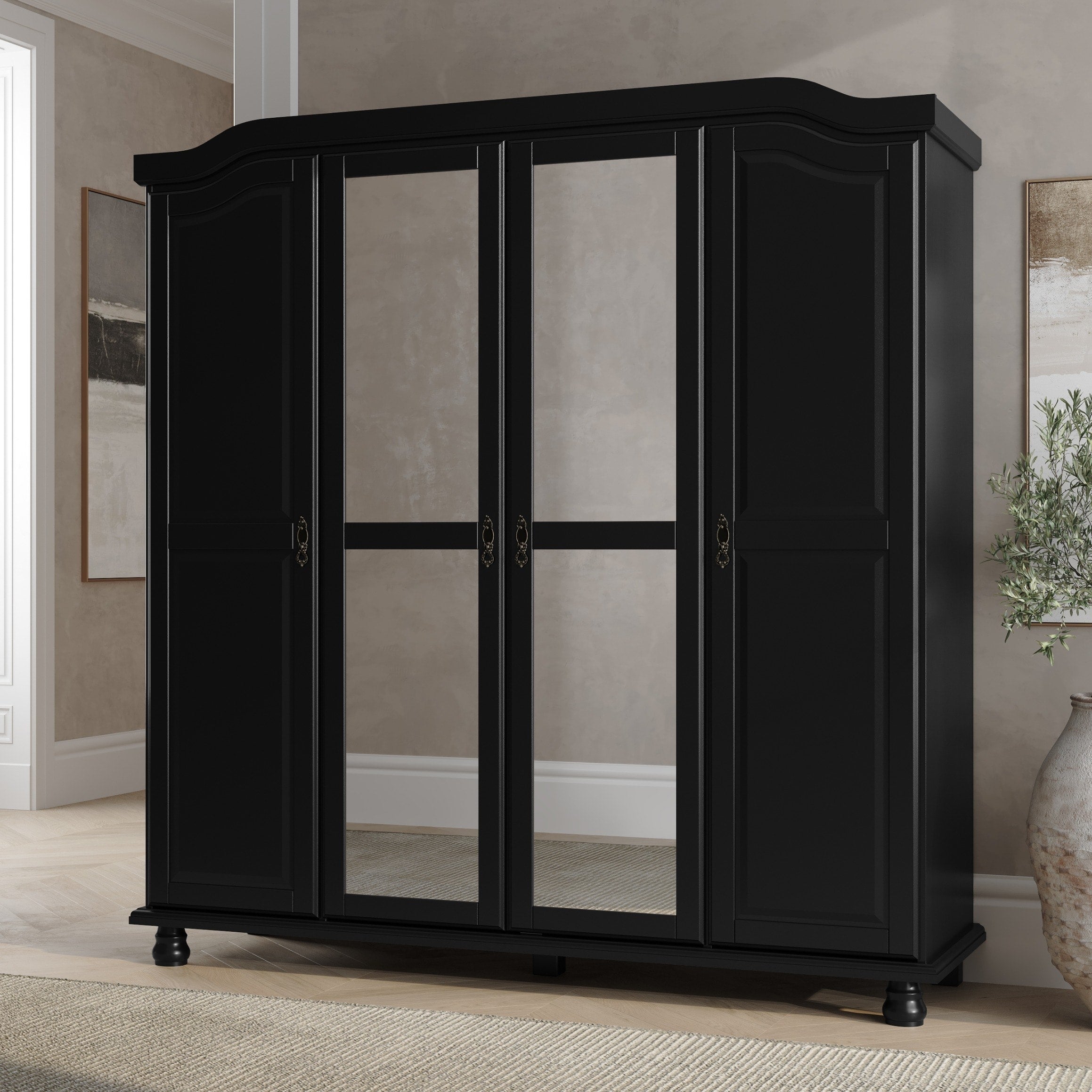 Armoire penderie 4 portes Kyle 100 % bois massif de Palace Imports avec portes en bois massif ou en miroir